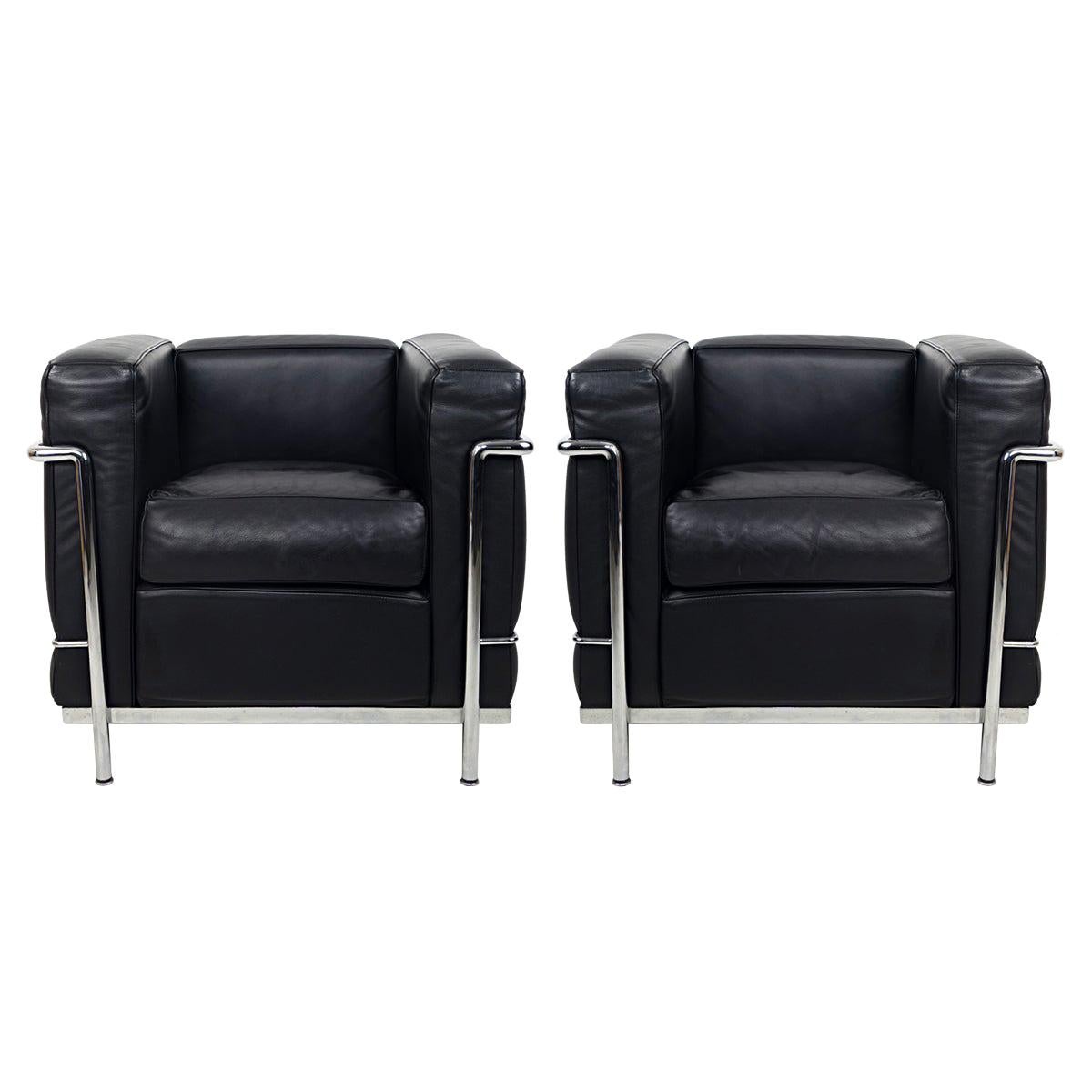 Pair of LC2 Easy Chairs by Le Corbusier and Charlotte Perriand for Cassina