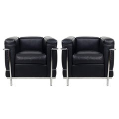 Pair of LC2 Easy Chairs by Le Corbusier and Charlotte Perriand for Cassina