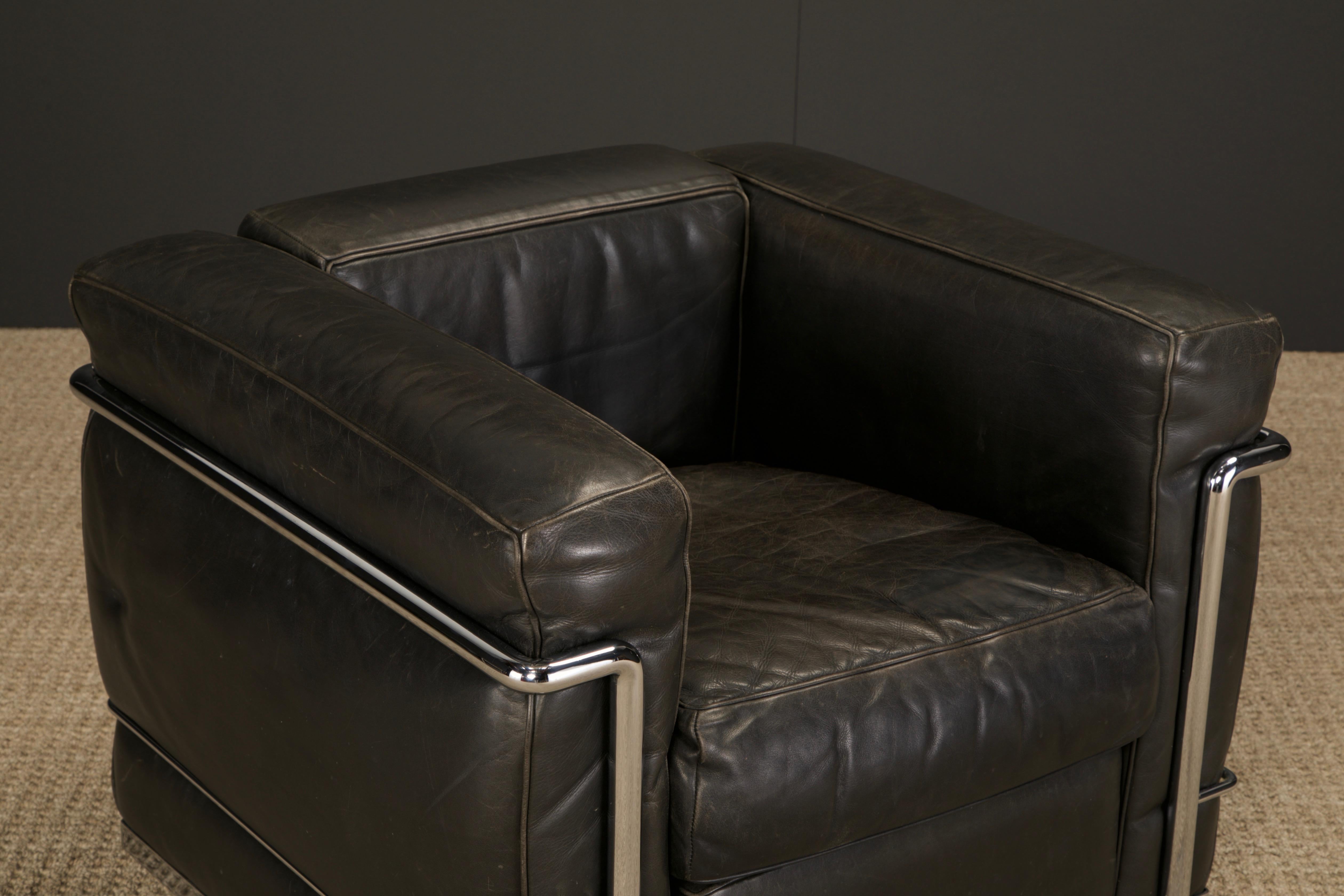 Pair of 'LC2' Leather Club Chairs by Le Corbusier for Cassina, c 1990s, Signed 6