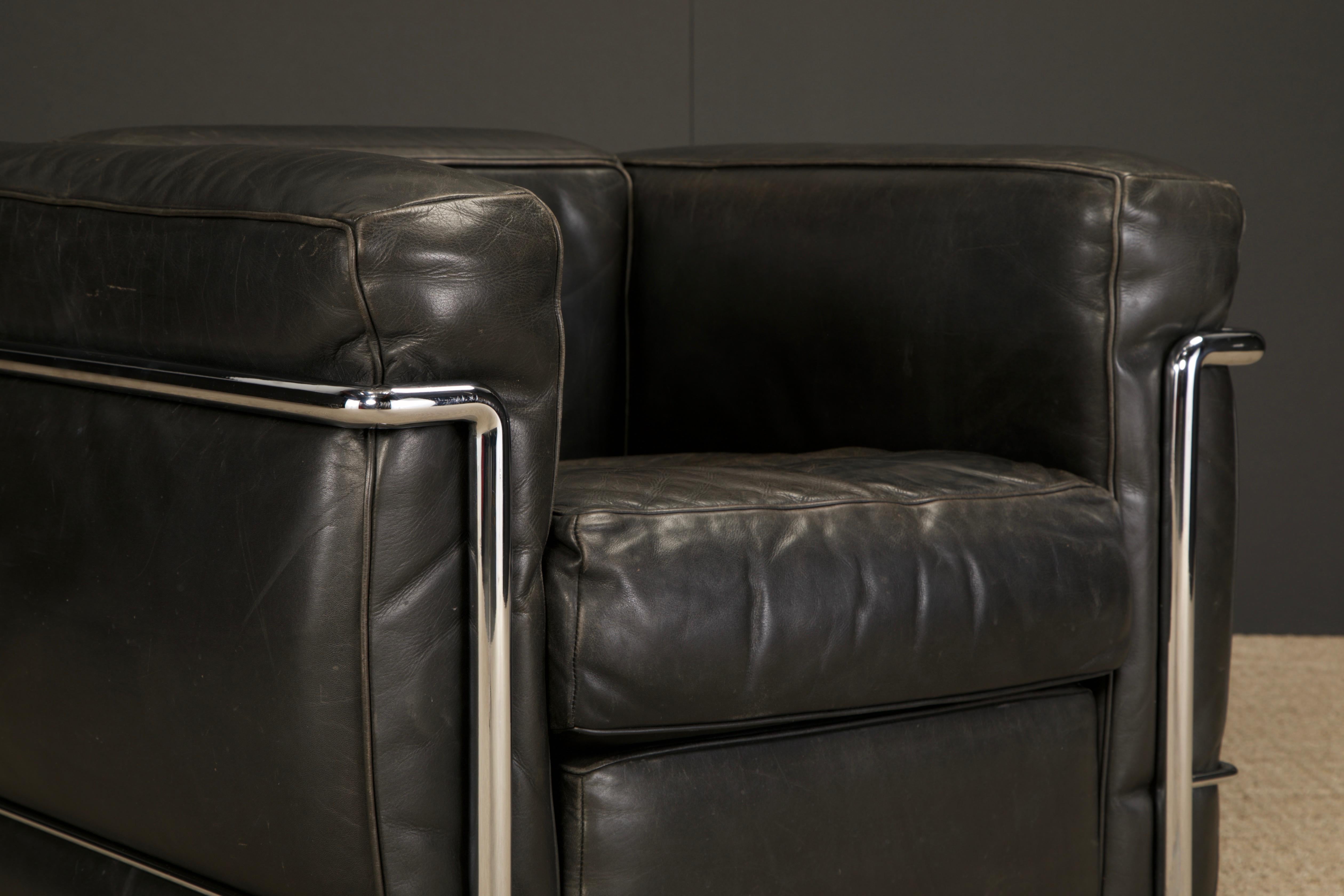 Pair of 'LC2' Leather Club Chairs by Le Corbusier for Cassina, c 1990s, Signed 7