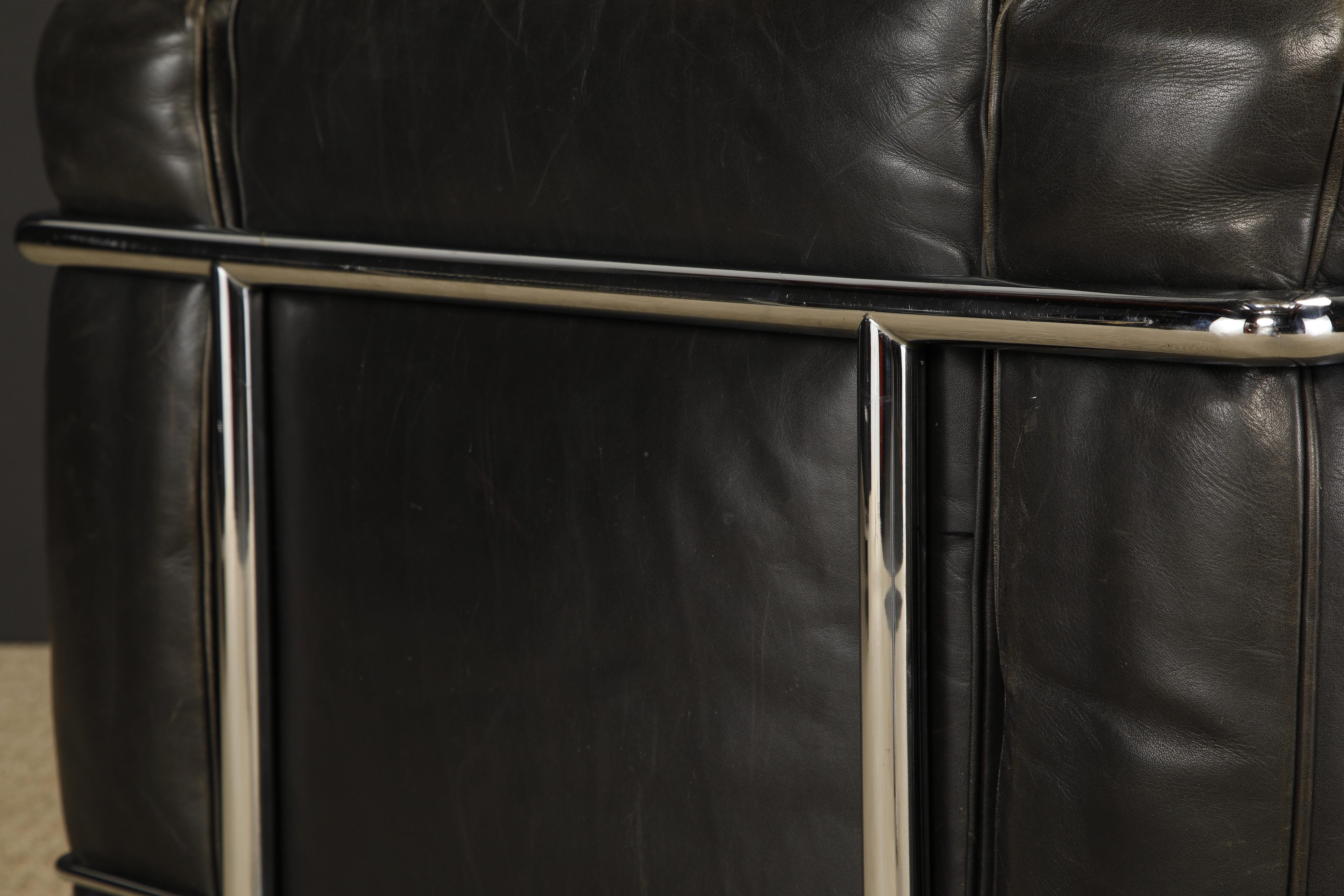 Pair of 'LC2' Leather Club Chairs by Le Corbusier for Cassina, c 1990s, Signed 9
