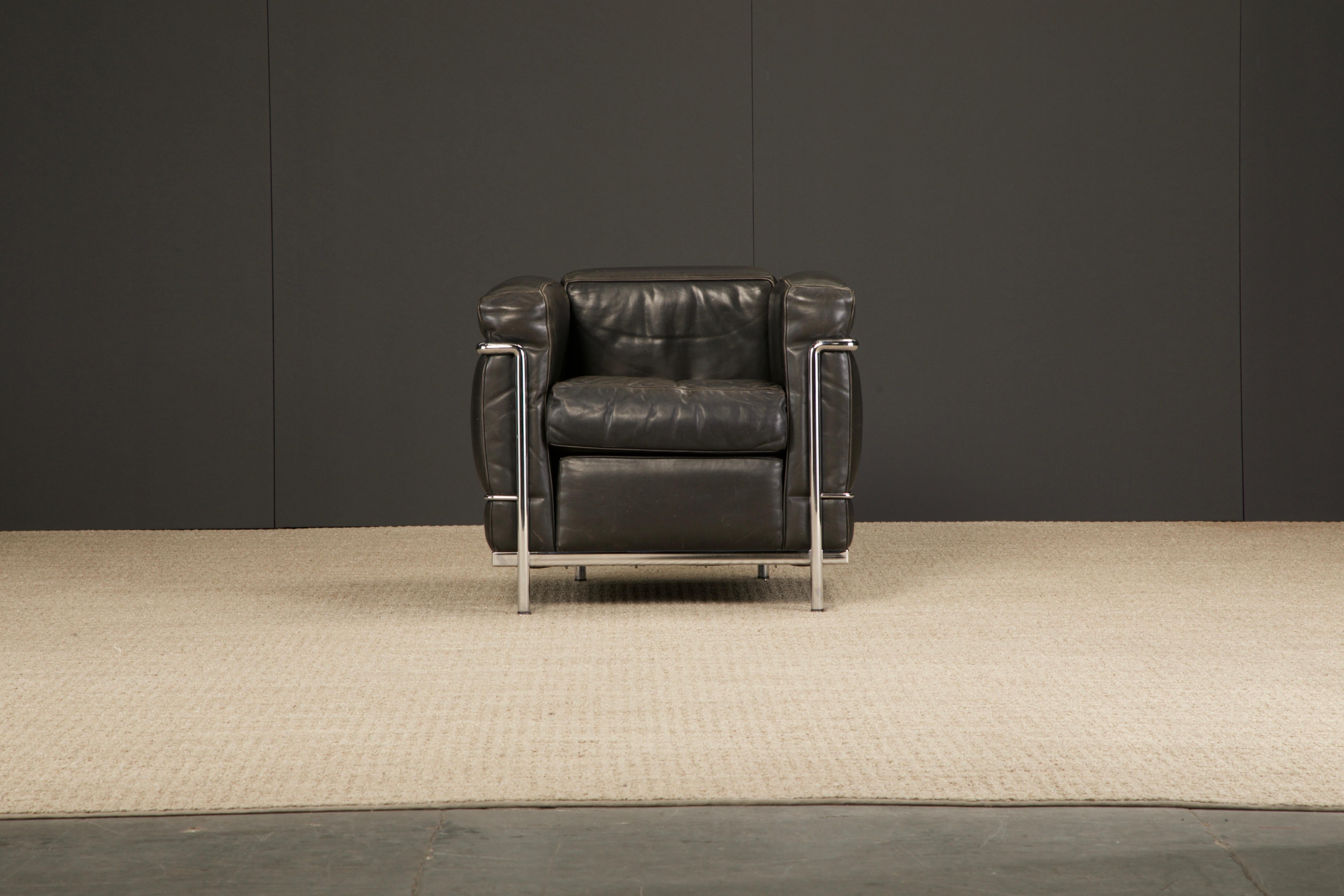 Pair of 'LC2' Leather Club Chairs by Le Corbusier for Cassina, c 1990s, Signed 1