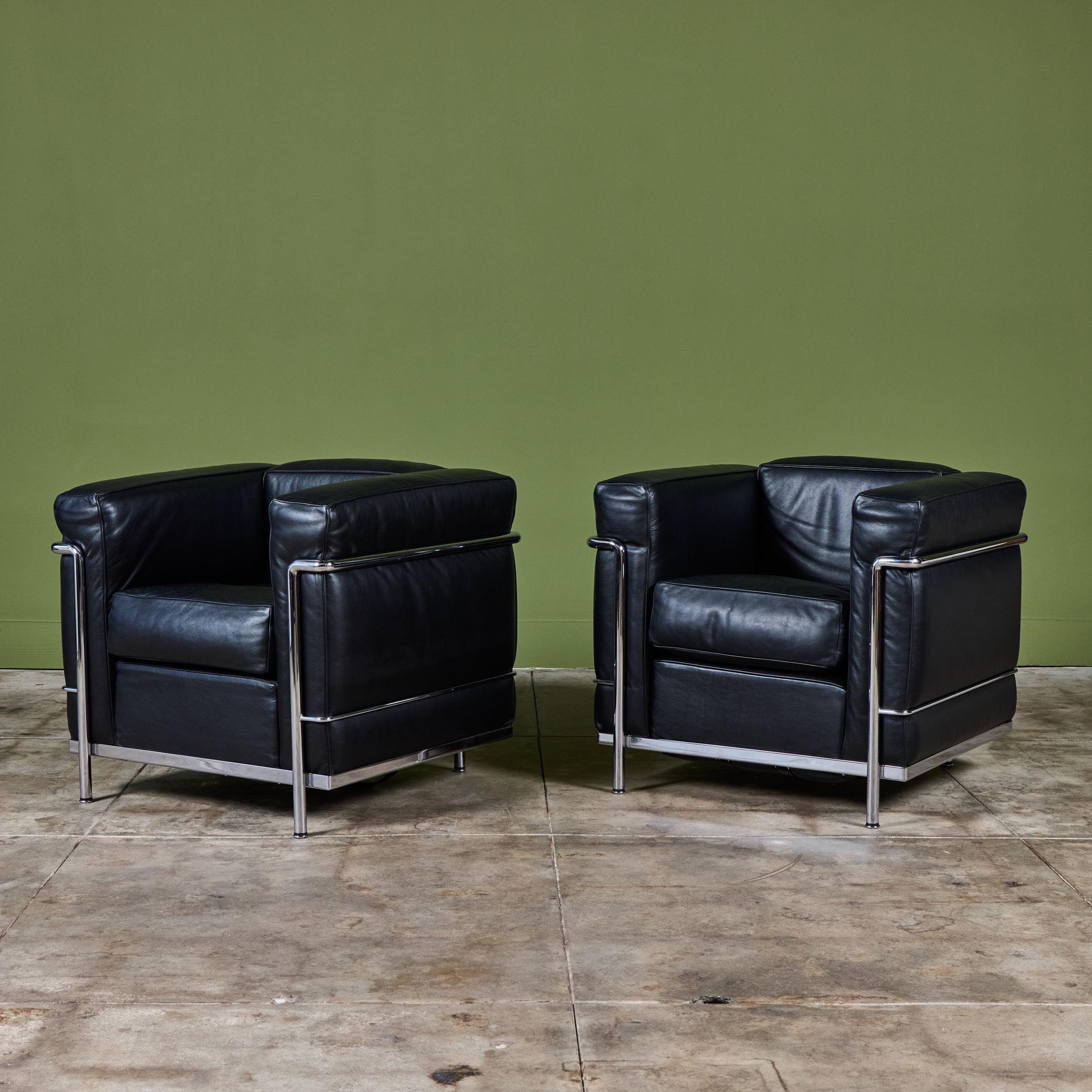 Pair of LC2 Lounge Chairs by Le Corbusier for Cassina In Good Condition For Sale In Los Angeles, CA