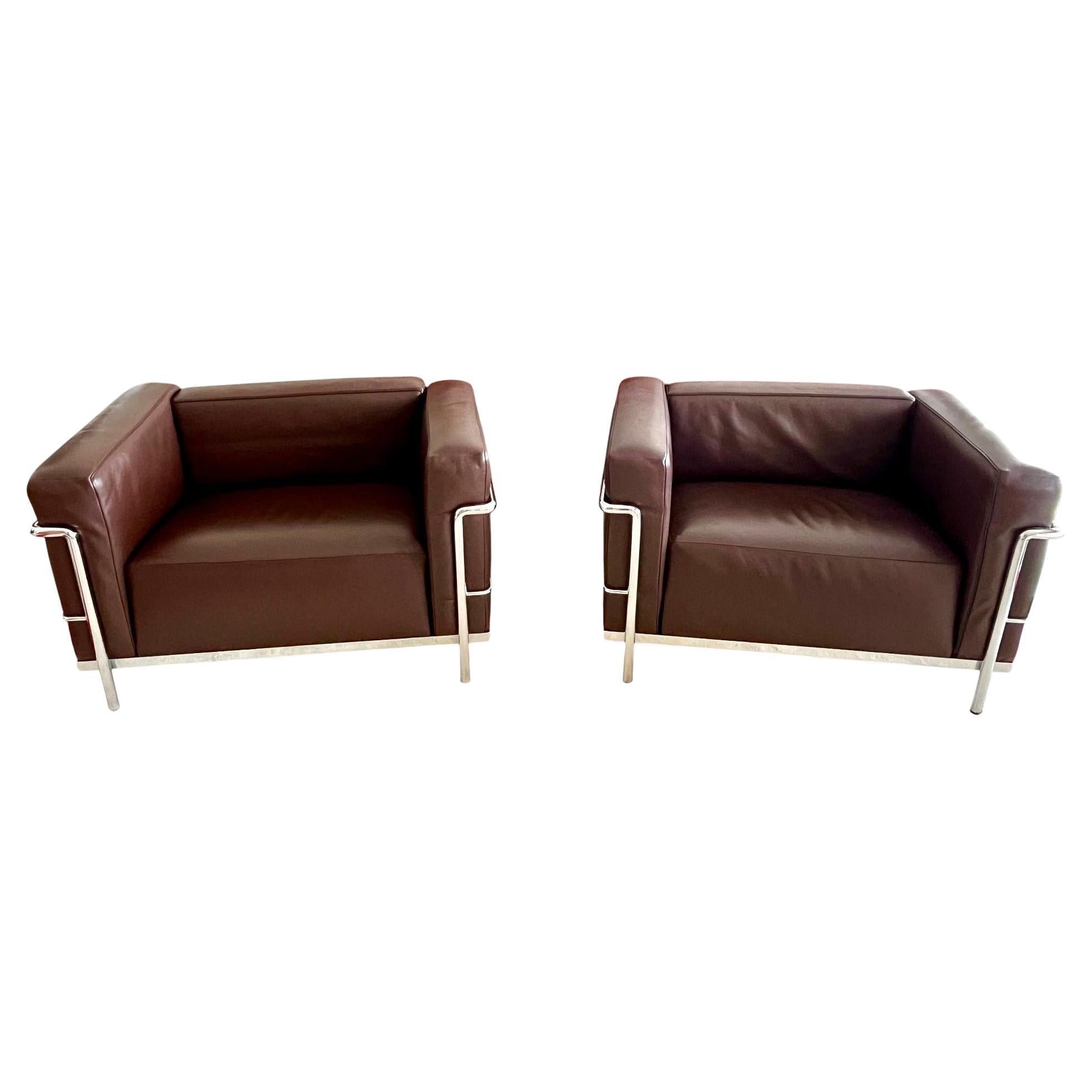 Pair of  LC3 armchairs, Le Corbusier, Jeanneret & Perriand for Cassina, 1990's