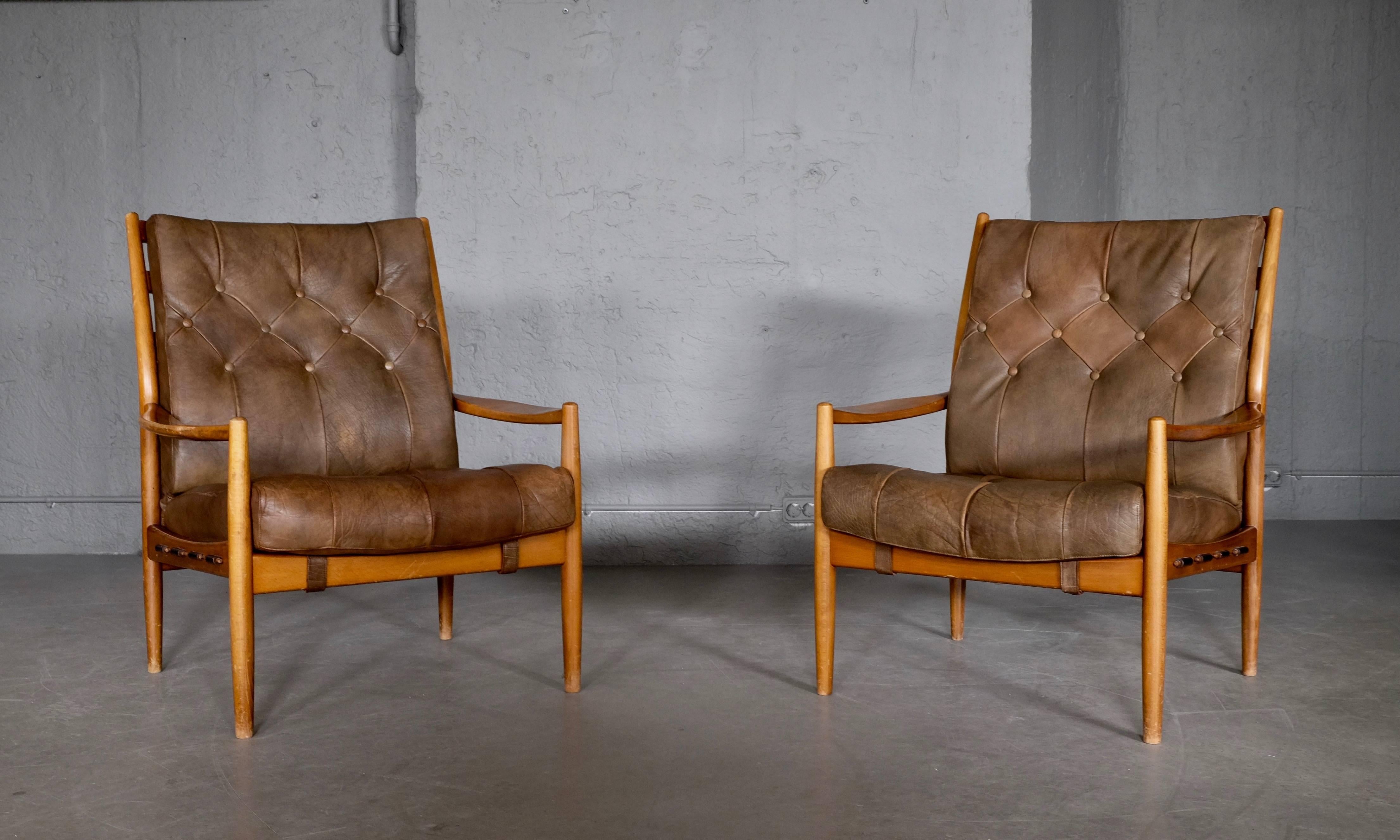 Swedish Pair of Läckö Easy Chairs by Ingemar Thillmark, 1960s