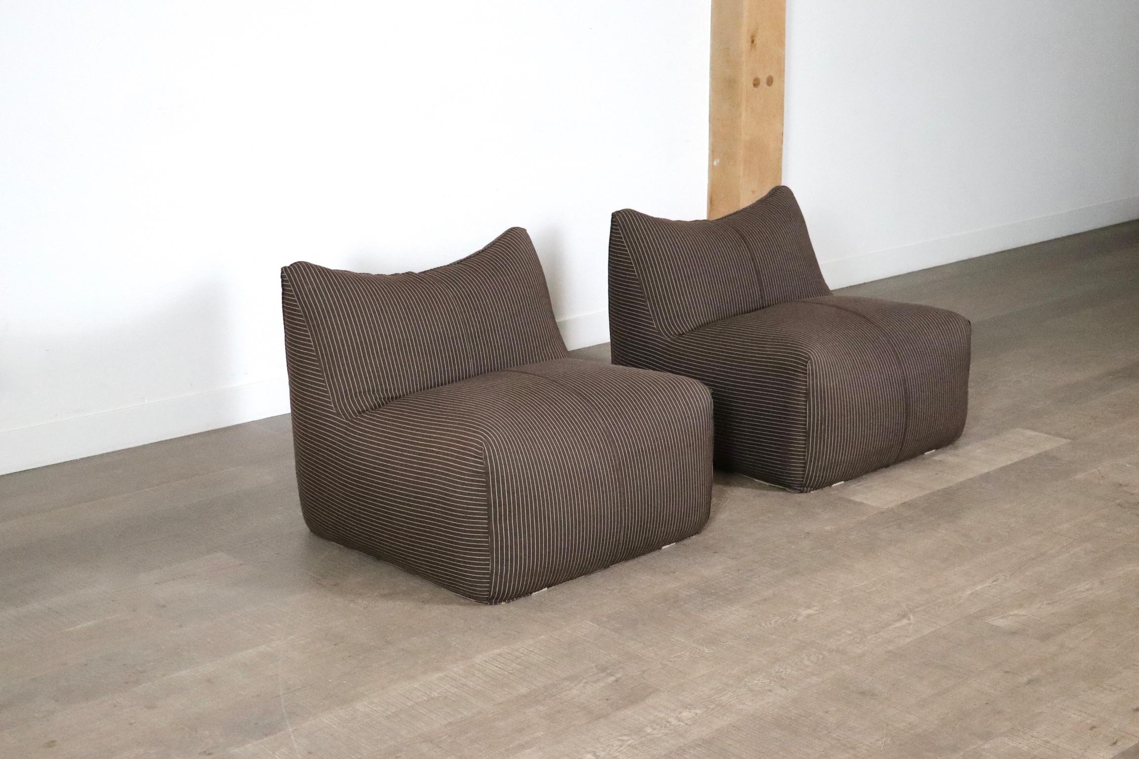 Late 20th Century Pair Of Le Bambole Lounge Chairs By Mario Bellini For B&B Italia, 1970s