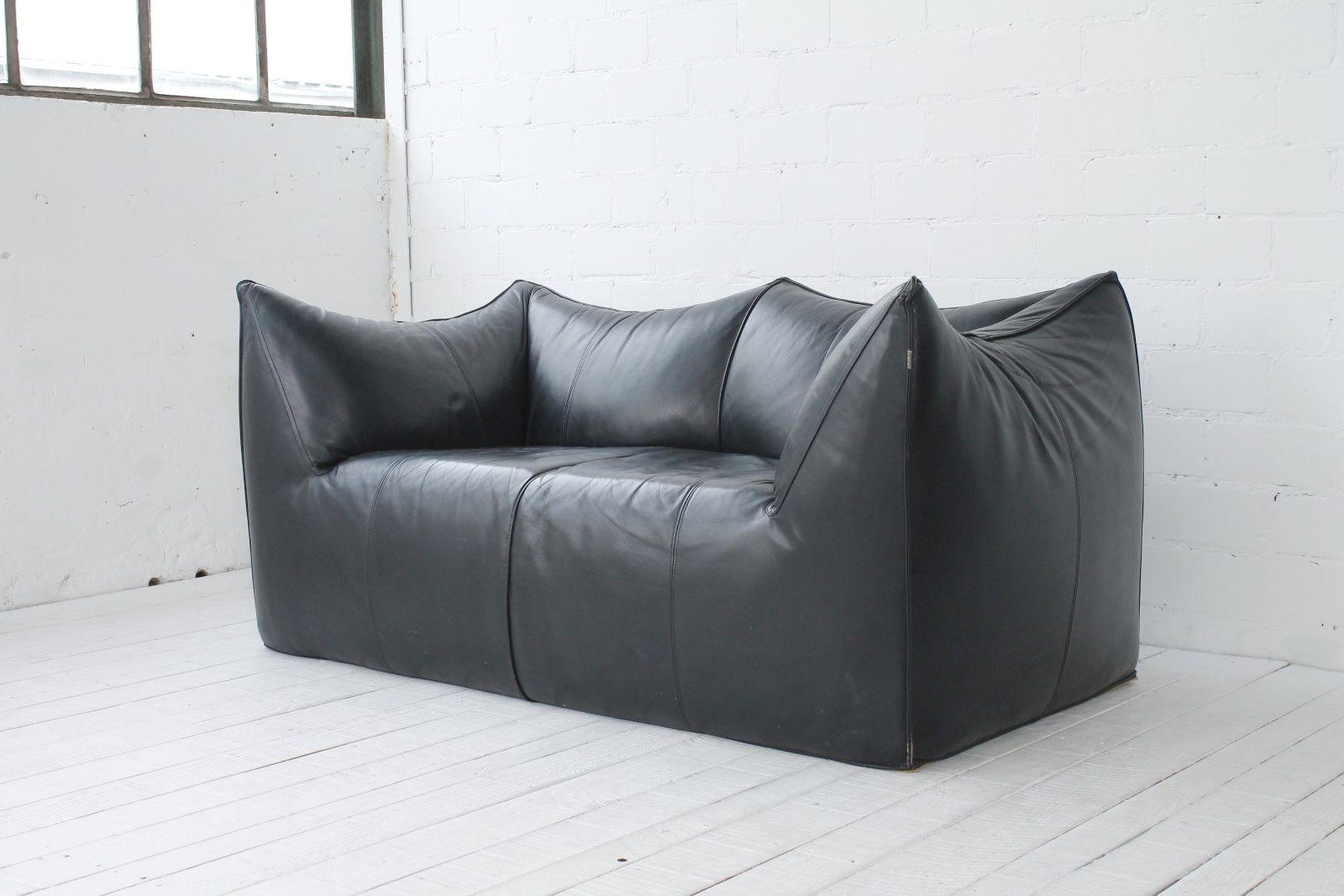 Italian Pair of Le Bambole Sofa by Mario Bellini for B&B Italia black Leather Vintage