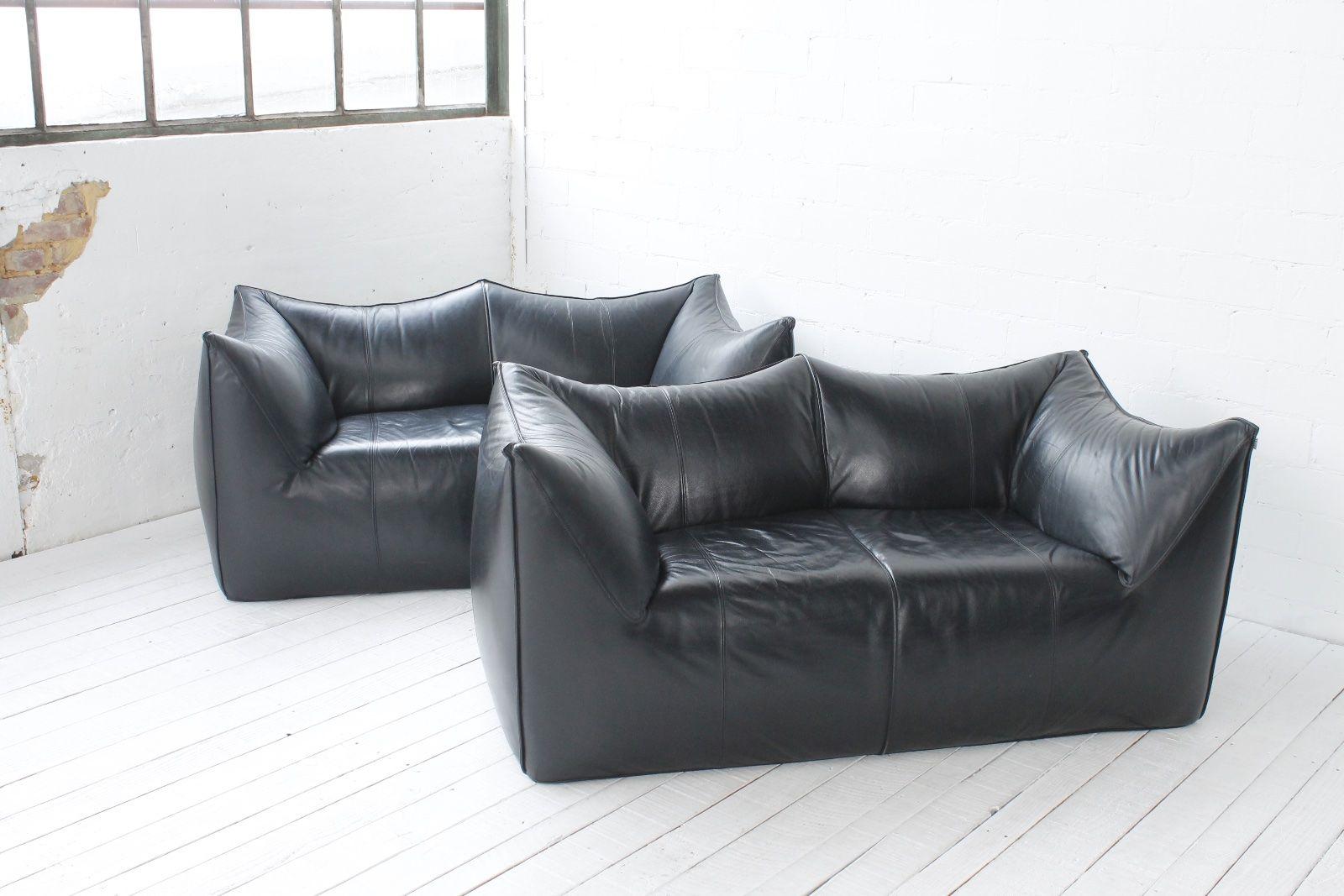 Pair of Le Bambole Sofa by Mario Bellini for B&B Italia black Leather Vintage In Good Condition In Gießen, DE