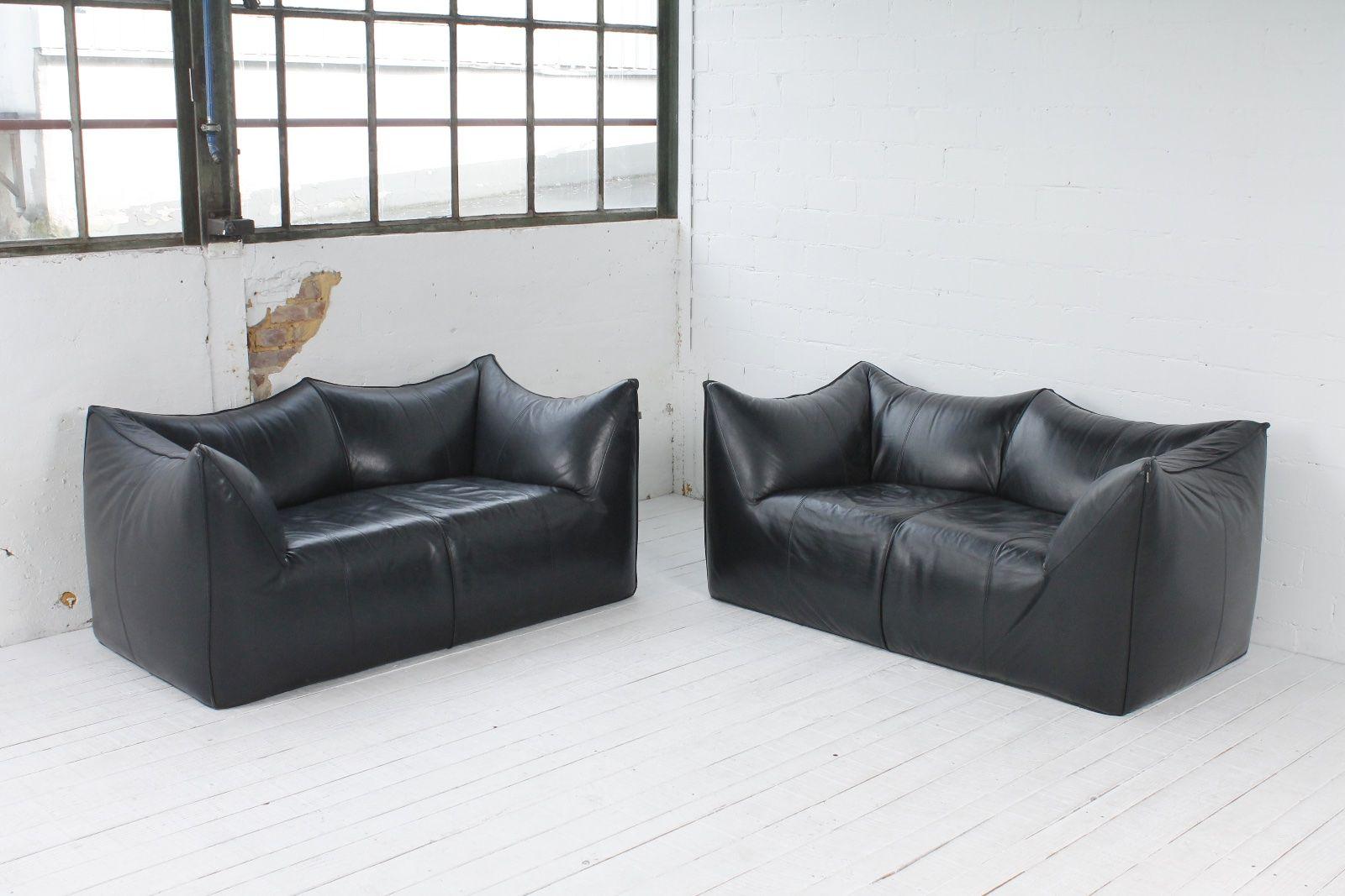 Late 20th Century Pair of Le Bambole Sofa by Mario Bellini for B&B Italia black Leather Vintage