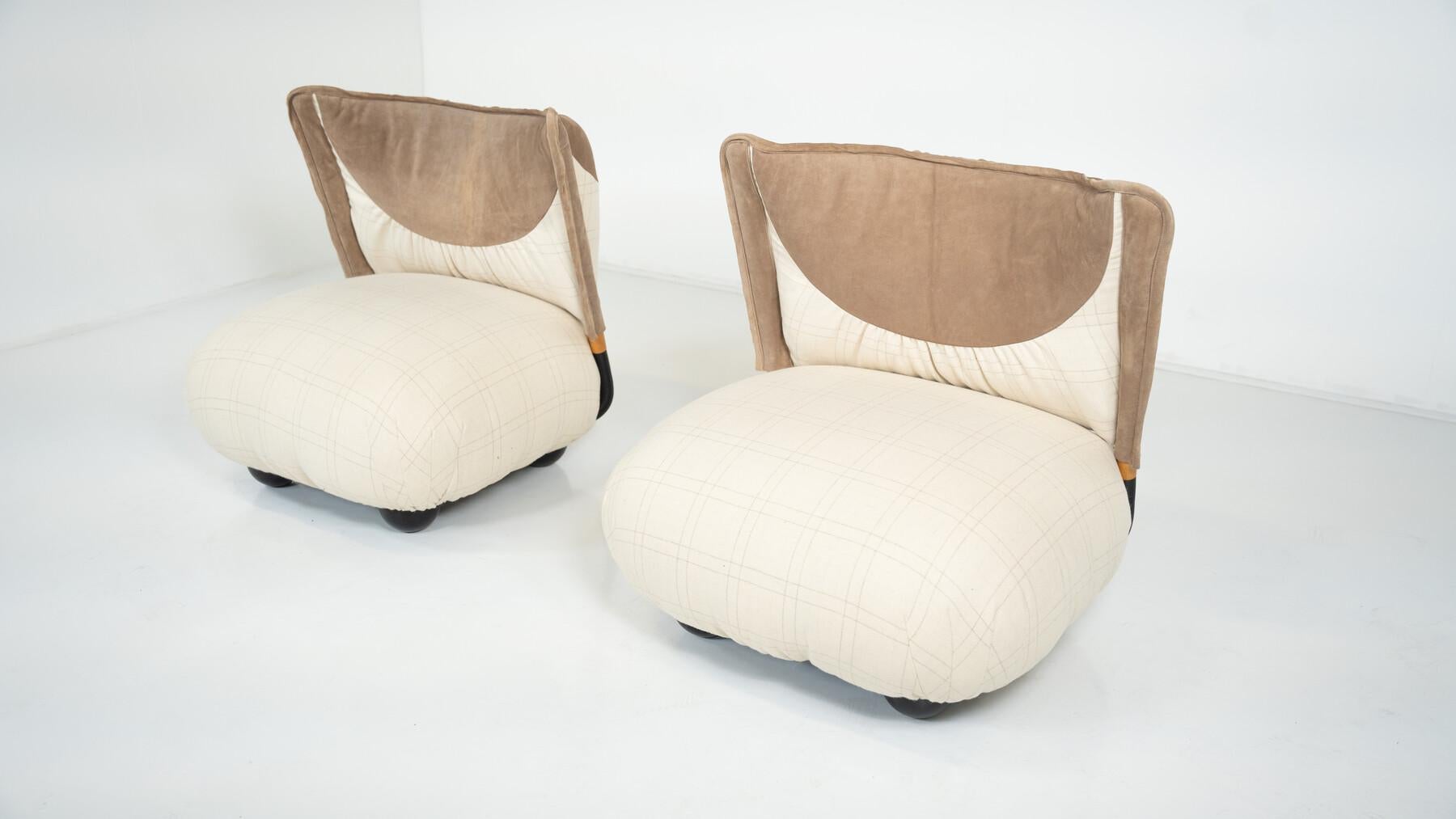 Tissu Paire de chaises longues « Le Bugie » d'Alessandro Becchi pour Giovannetti, 1980 en vente