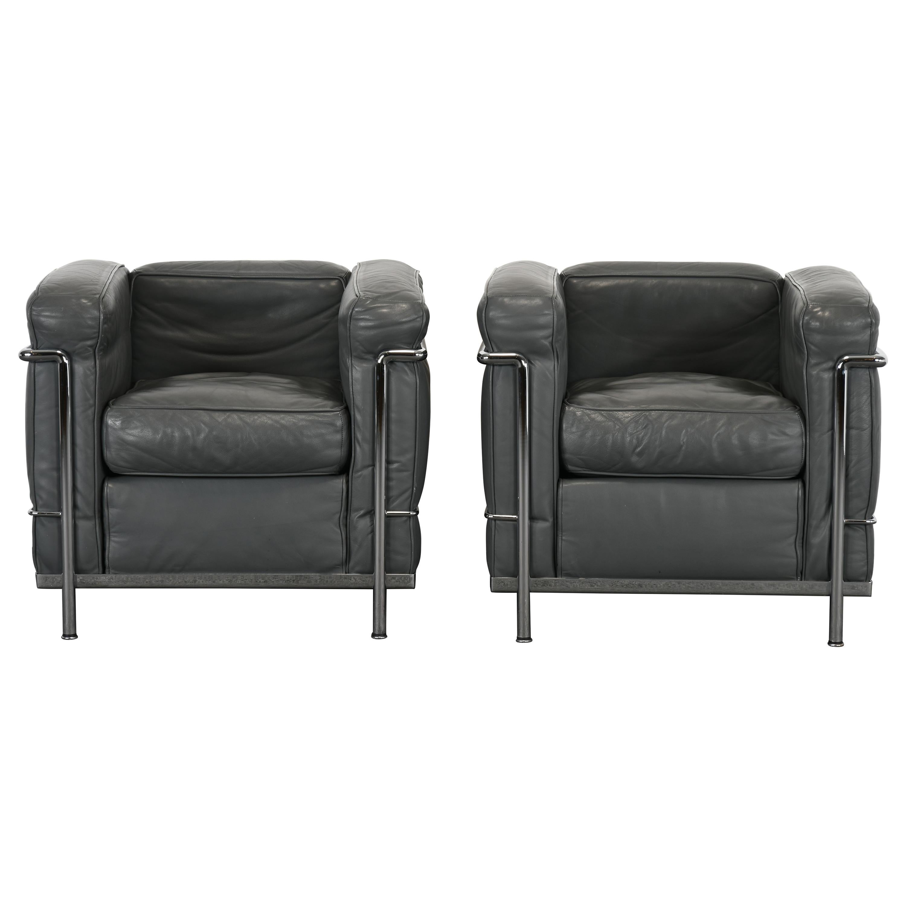 Pair of Le Corbusier LC2 Armchairs, 1980s