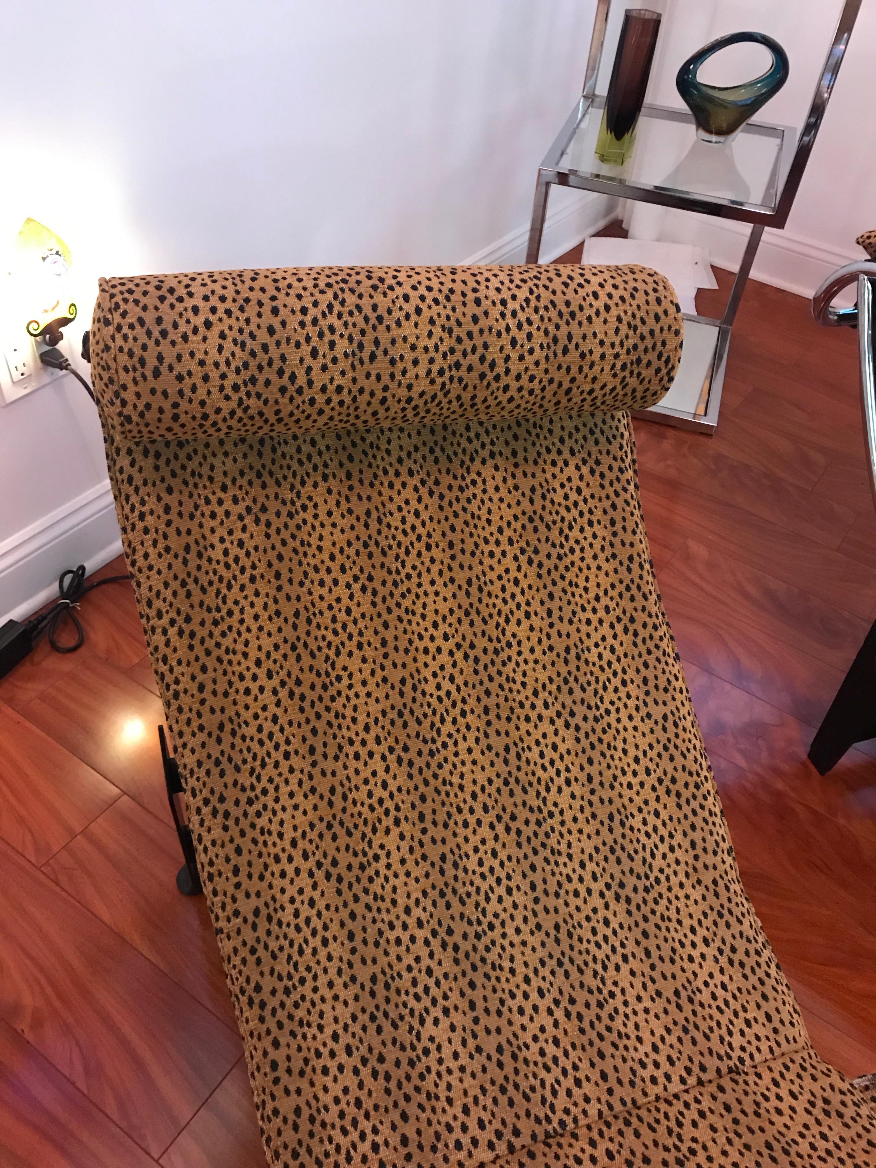 Pair of Le Corbusier LC4 Style Leopard Print and Chrome Lounge Chair For Sale 1