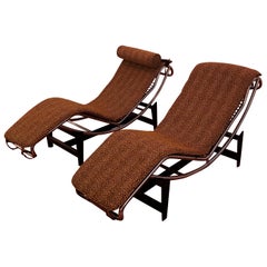 Pair of Le Corbusier LC4 Style Leopard Print and Chrome Lounge Chair