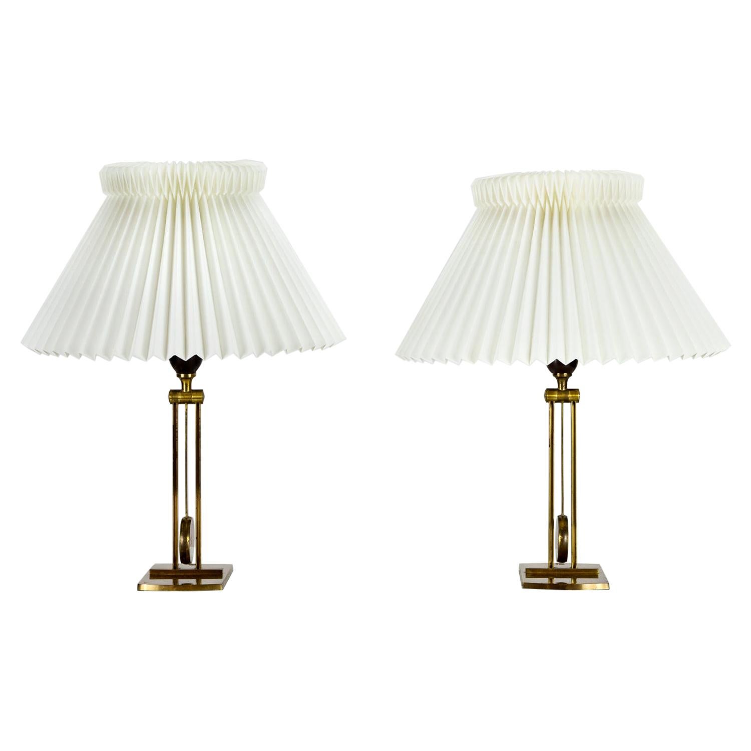 Pair of Le Klint Model 340 Brass Wall or Table Lights, Denmark, 1960s