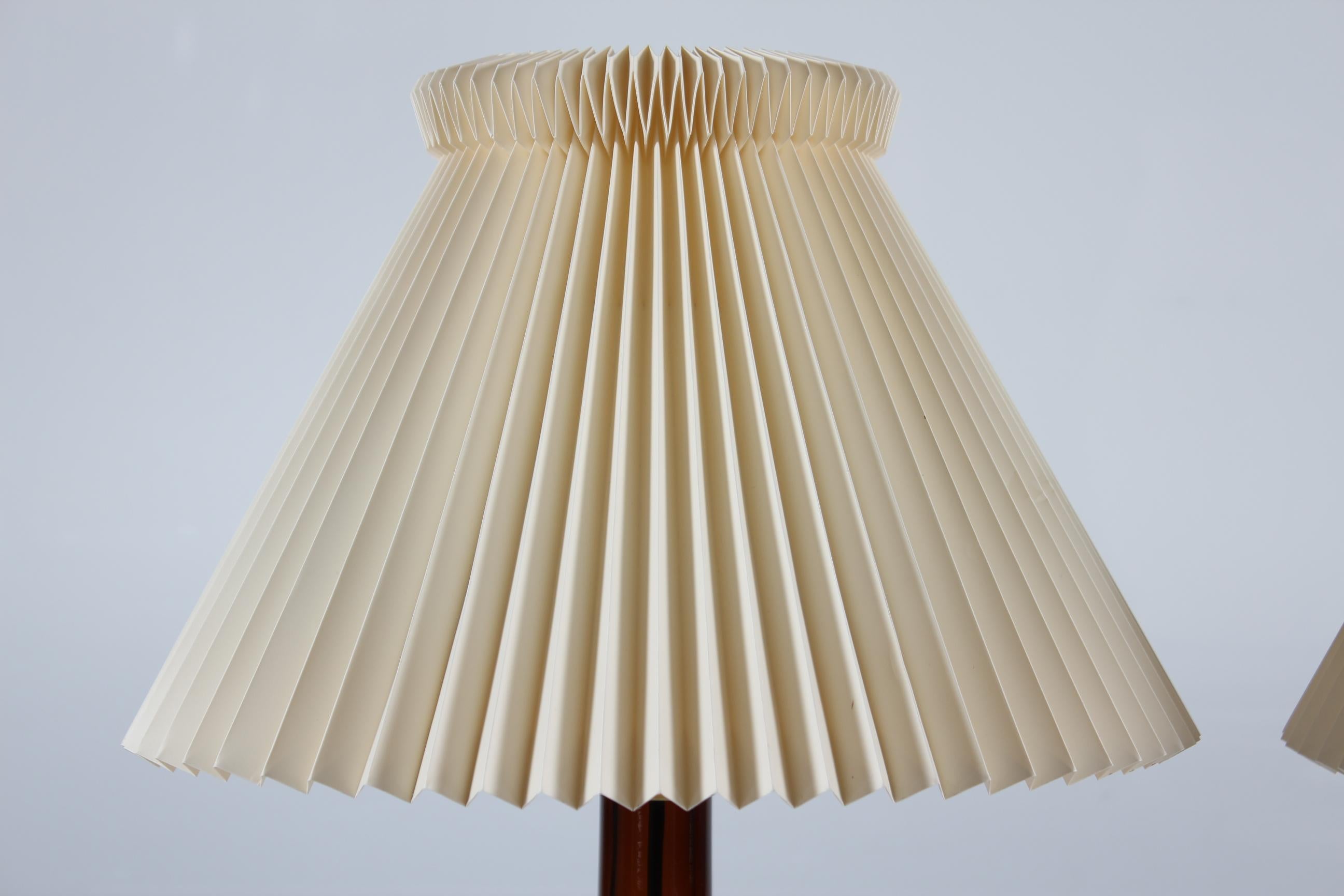 Mid-Century Modern Pair of Le Klint Table Lamps 343 by Holmegaard Brown Glass with Original Shade