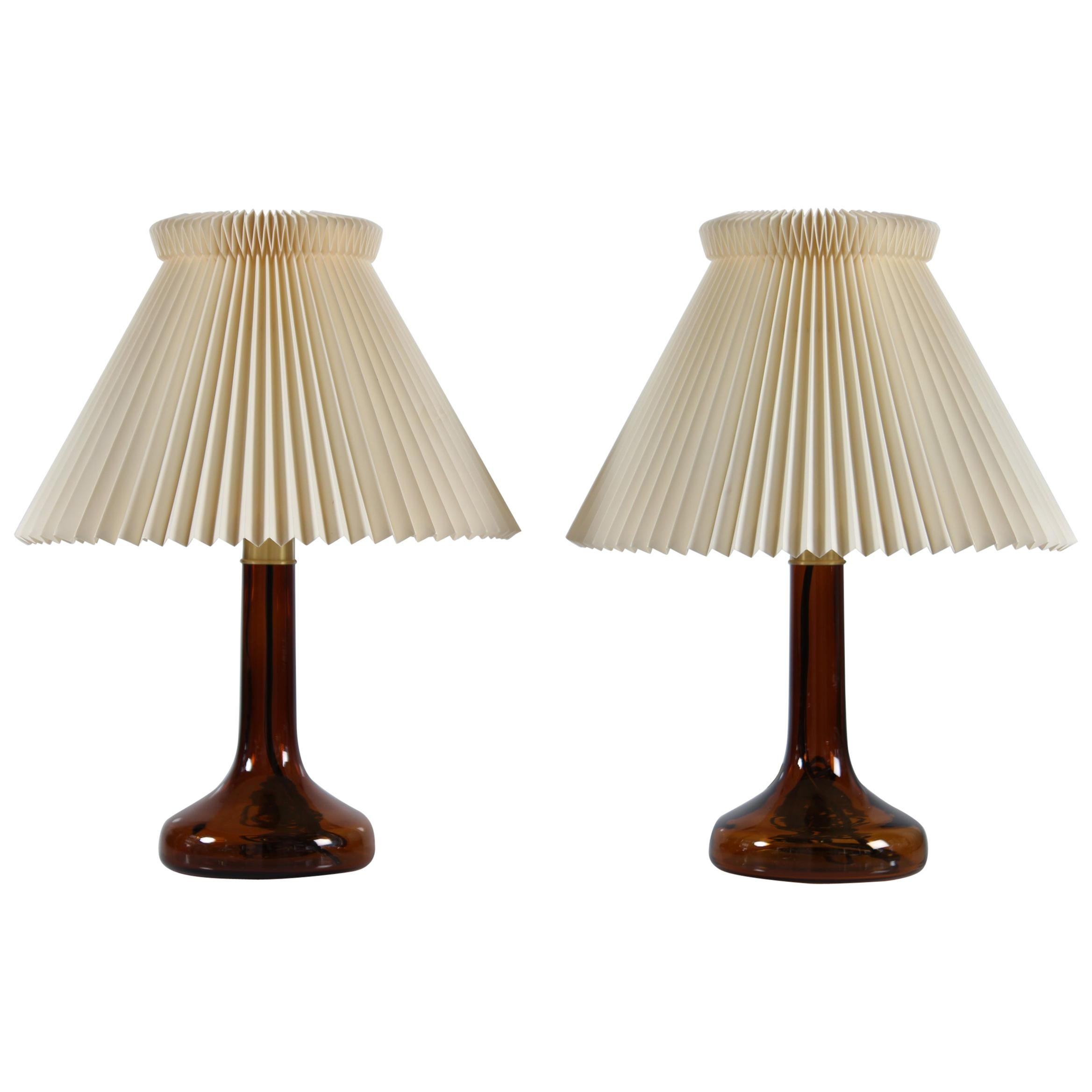 Pair of Le Klint Table Lamps 343 by Holmegaard Brown Glass with Original Shade