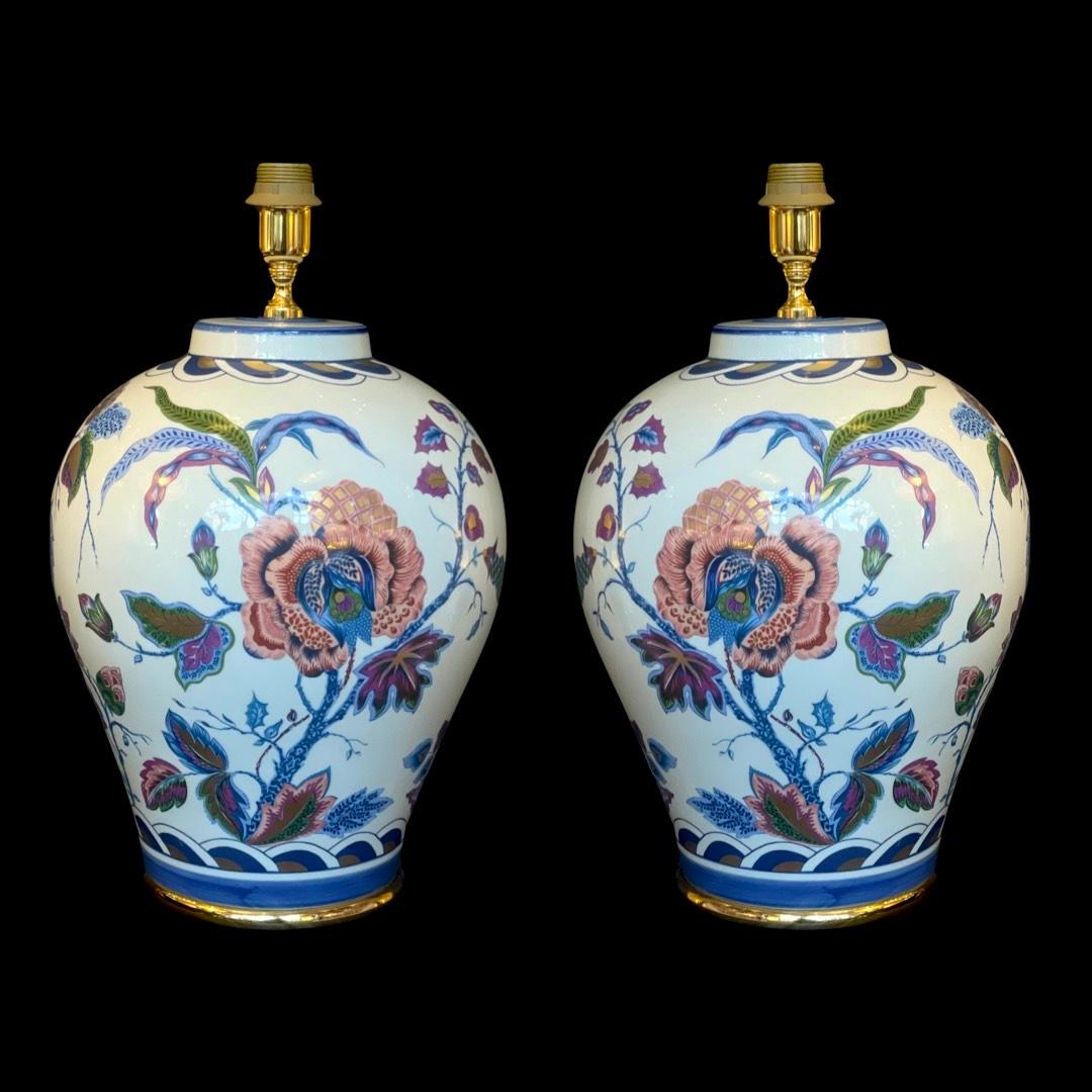 Ceramic Pair of Le Porcellane Firenze 1948 ' AUTUNNO' Table Lamps For Sale