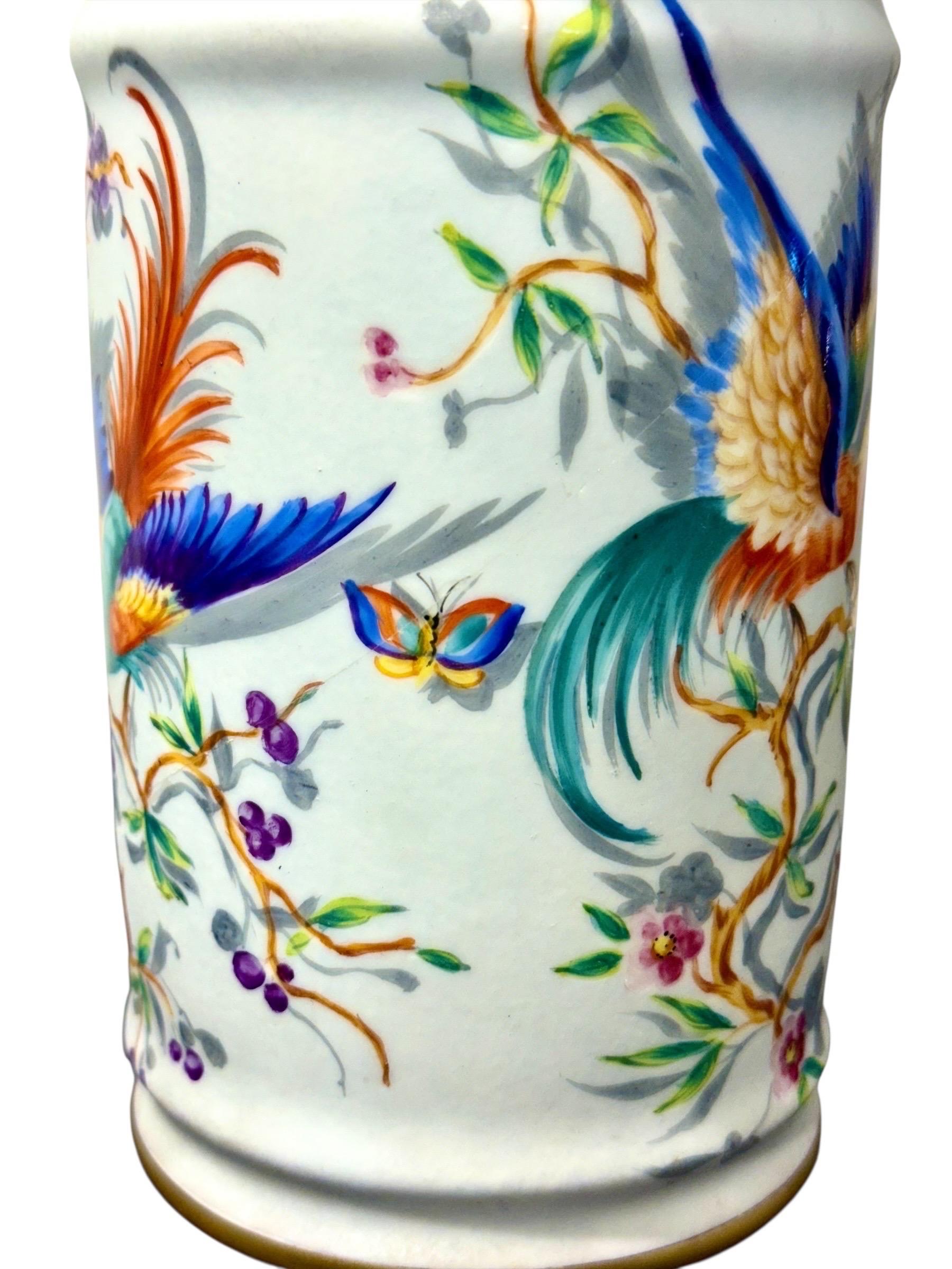 Paire de pots d'apothicaire Le Tallec Paris, oiseaux peints à la main et dorés Bon état - En vente à LA CIOTAT, FR