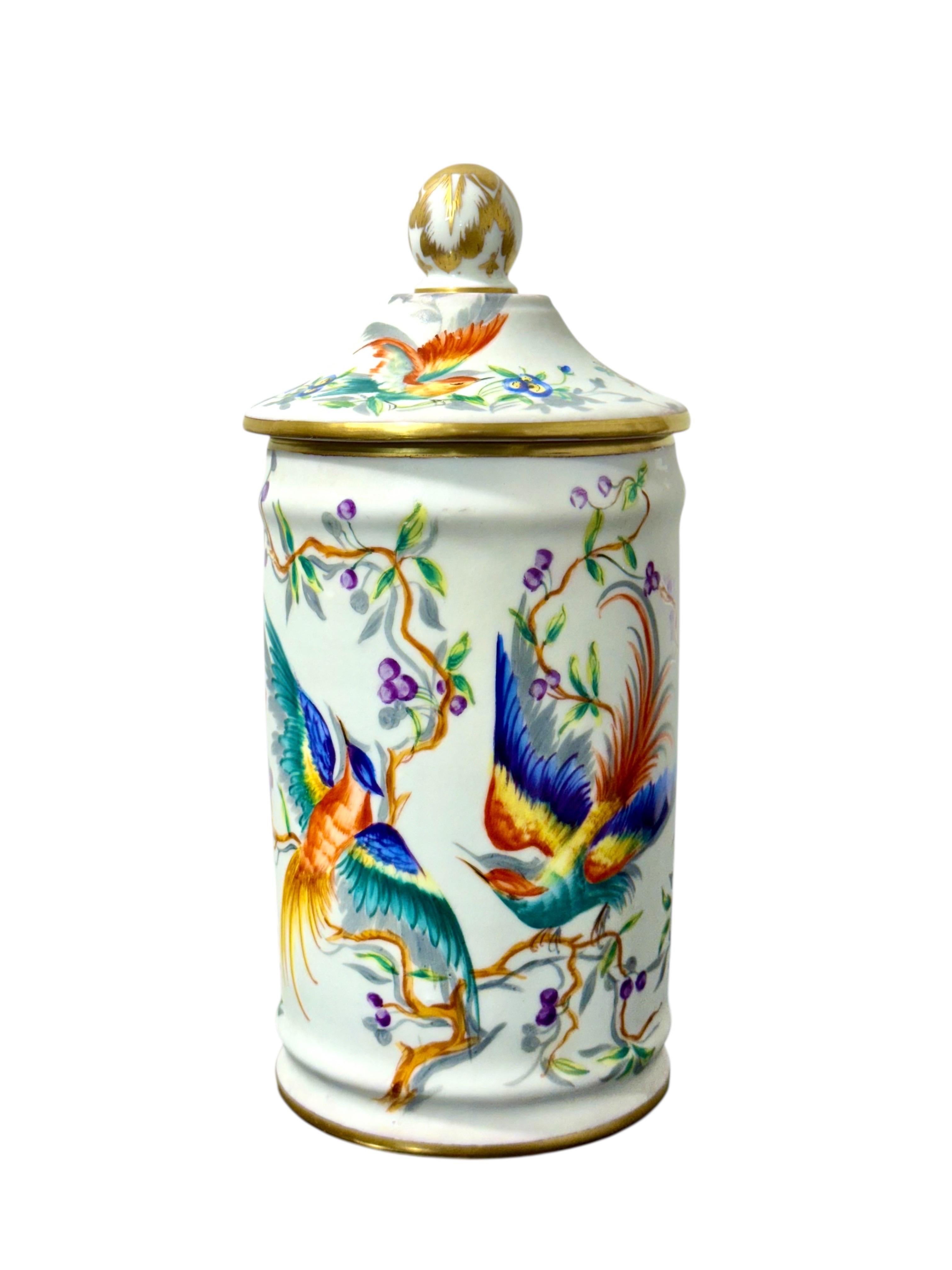 Paire de pots d'apothicaire Le Tallec Paris, oiseaux peints à la main et dorés en vente 2