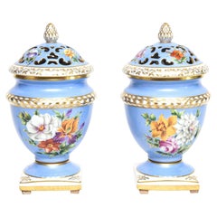 Pair of Le Tallec Paris Floral Blue Gilt Porcelain Pot Pourri Perfume Urns Lamps