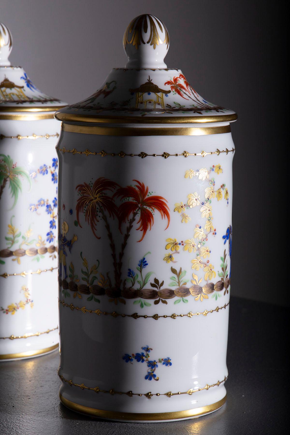 Pair of Le Tallec Porcelain Pharmacy Jars, France 1977 In Fair Condition For Sale In Milano, IT