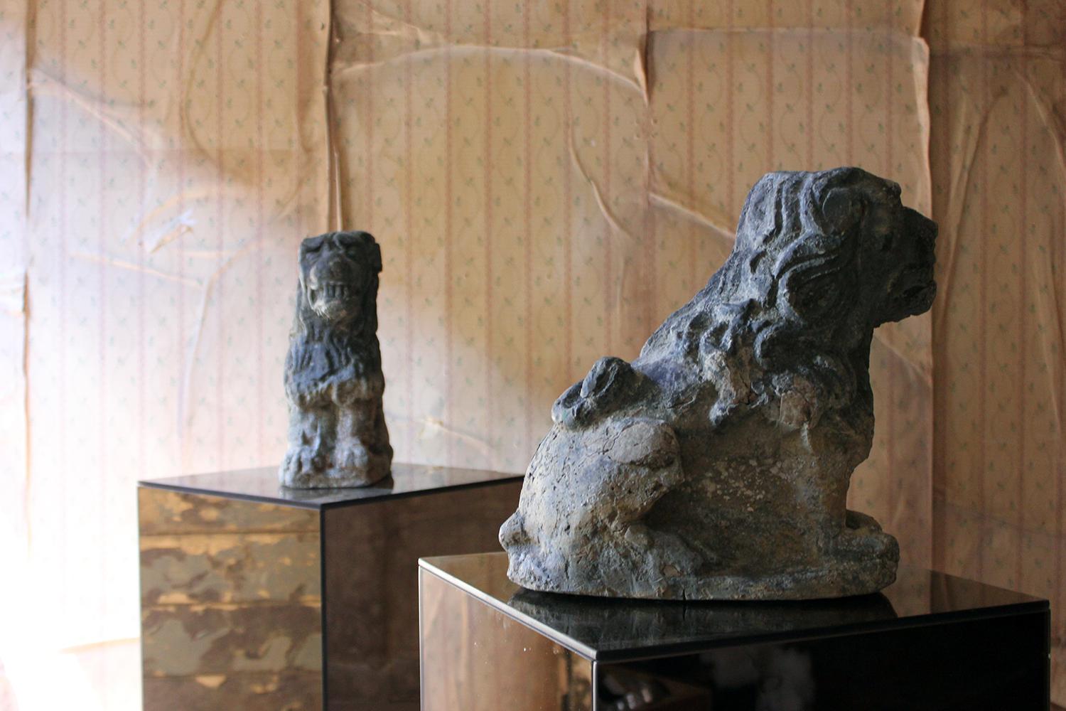 Pair of Lead Cistern Supports Formed as Seated Lion-Dogs, circa 1900 4