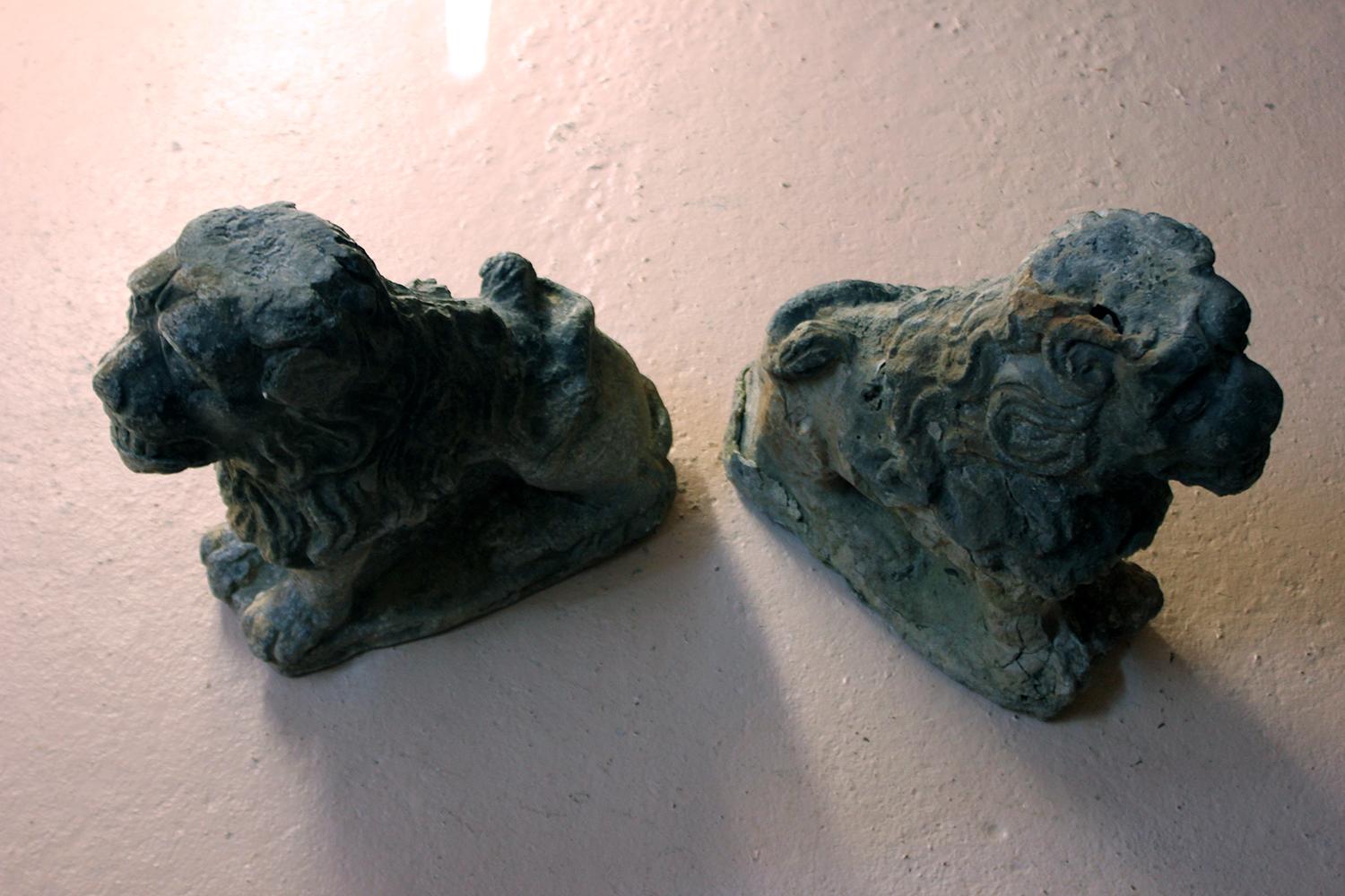 Pair of Lead Cistern Supports Formed as Seated Lion-Dogs, circa 1900 6