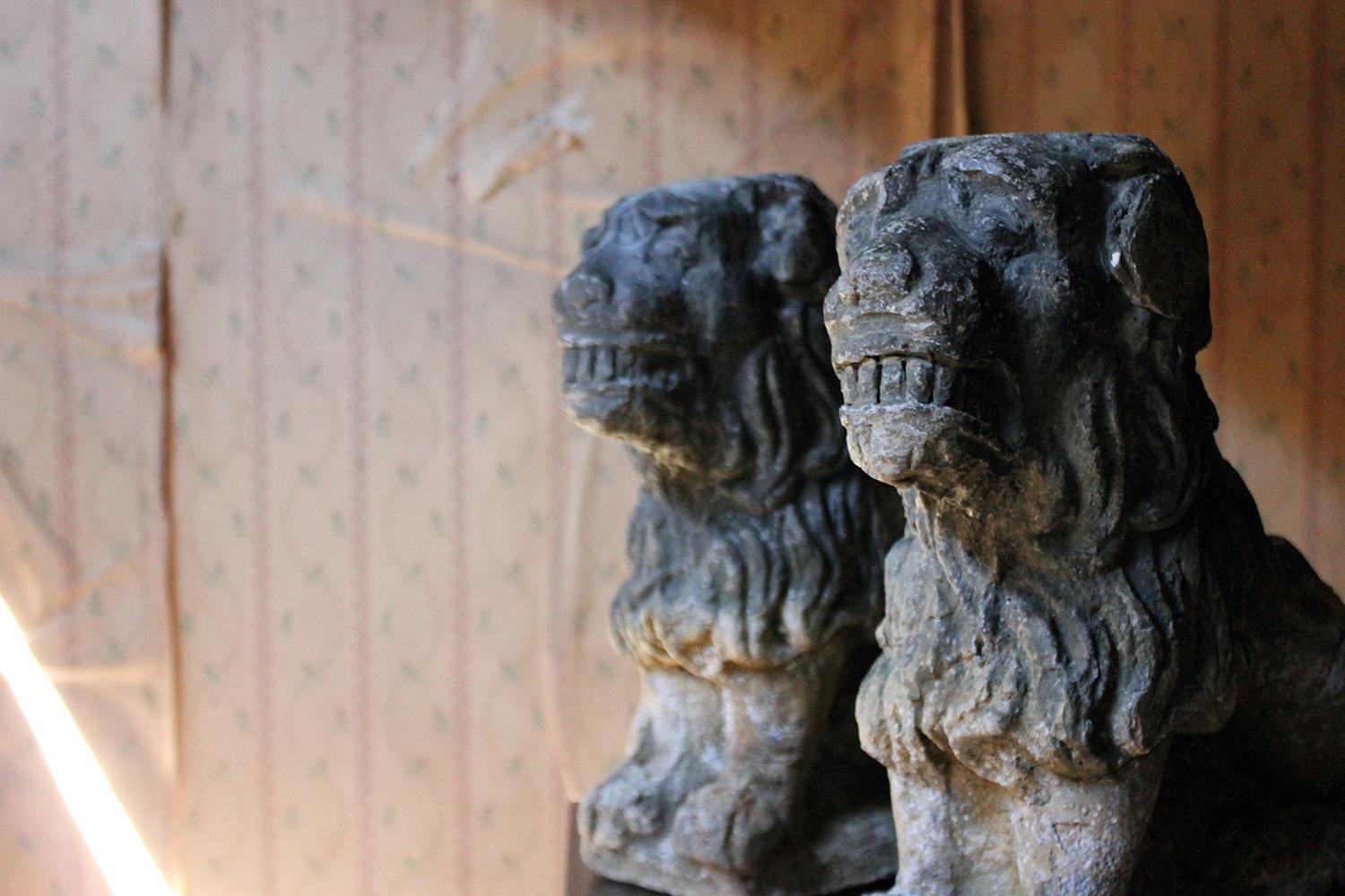 Pair of Lead Cistern Supports Formed as Seated Lion-Dogs, circa 1900 9
