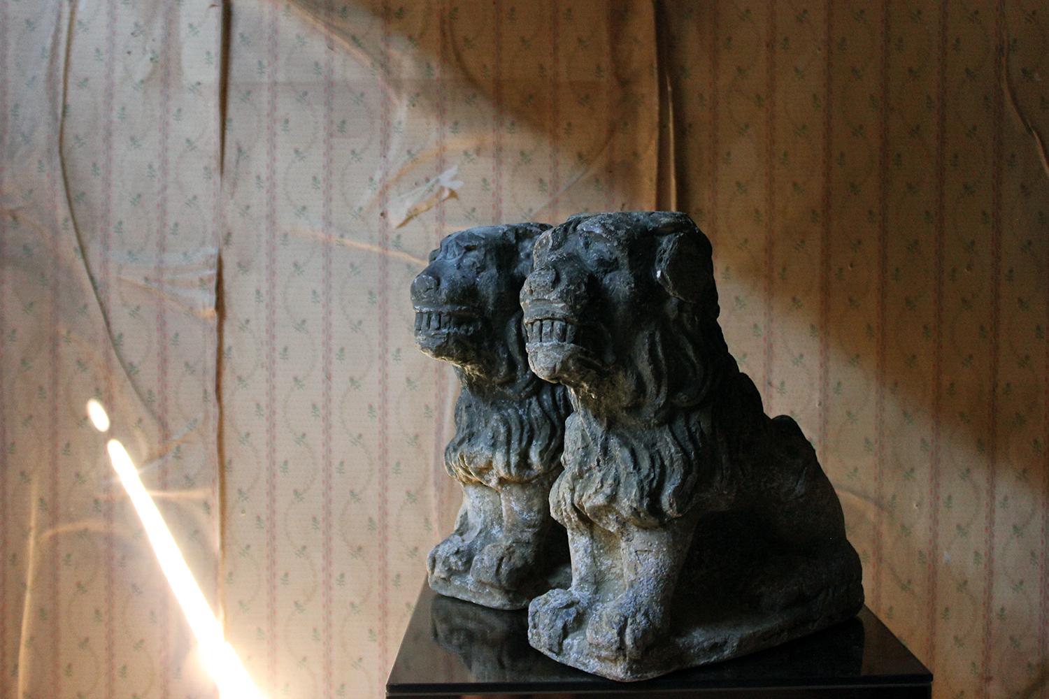 Pair of Lead Cistern Supports Formed as Seated Lion-Dogs, circa 1900 10