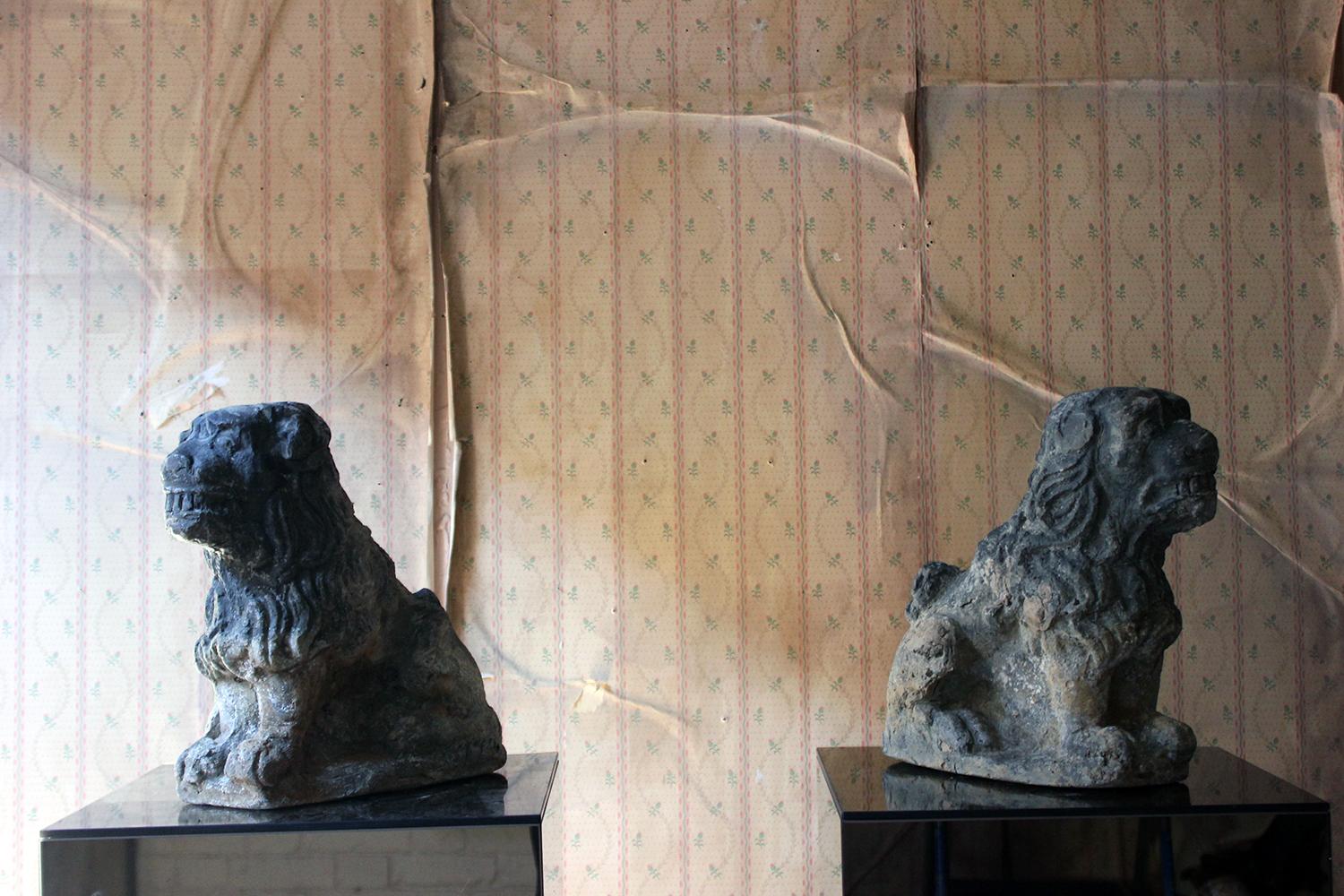 Unknown Pair of Lead Cistern Supports Formed as Seated Lion-Dogs, circa 1900
