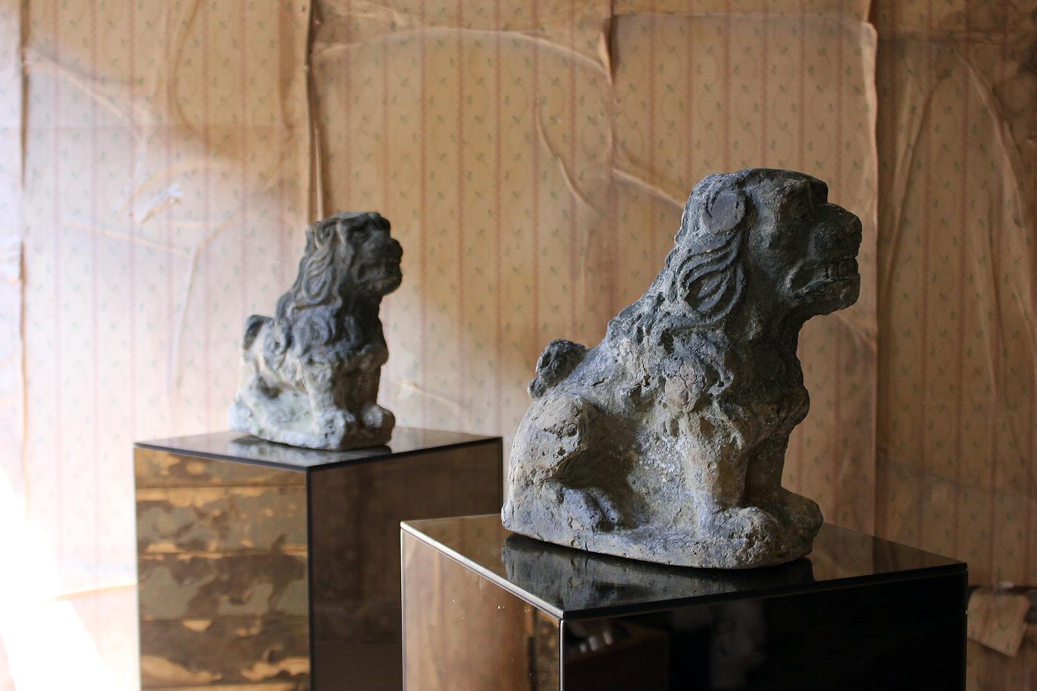 Cast Pair of Lead Cistern Supports Formed as Seated Lion-Dogs, circa 1900