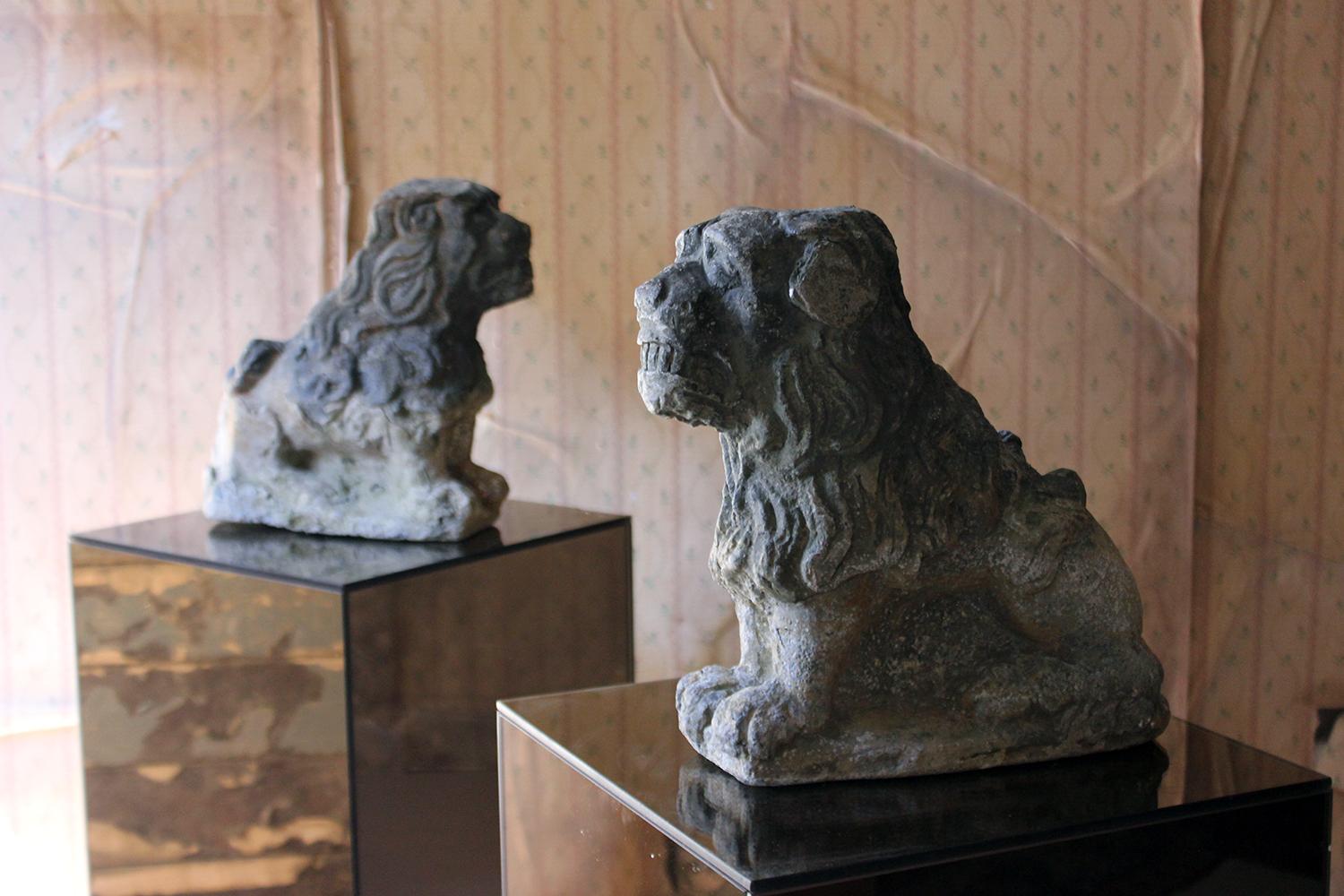 Late 19th Century Pair of Lead Cistern Supports Formed as Seated Lion-Dogs, circa 1900