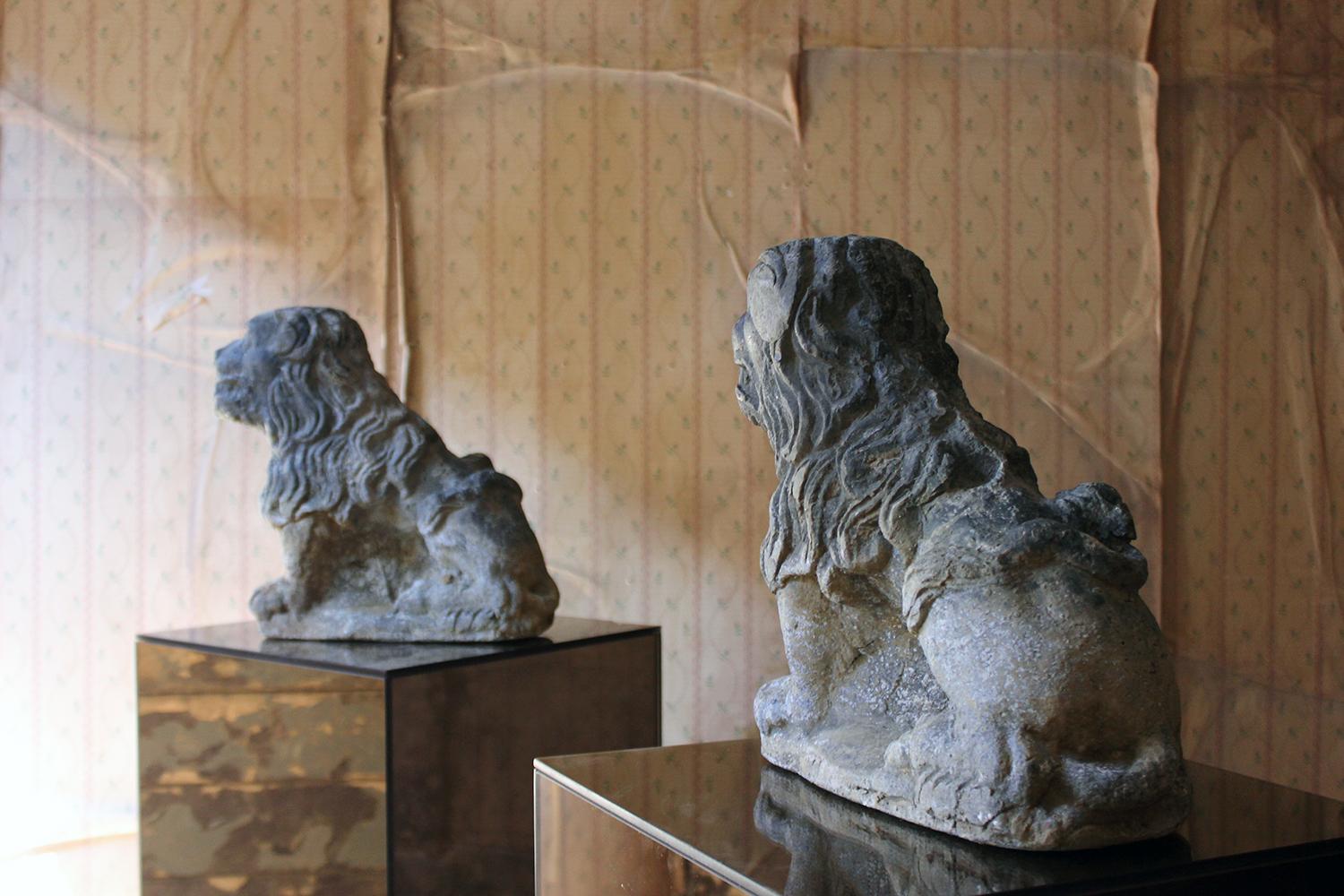 Pair of Lead Cistern Supports Formed as Seated Lion-Dogs, circa 1900 2
