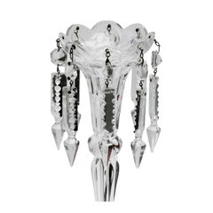 Pair of Lead Crystal Candlesticks with Pressed Glass and Crystal Lustres