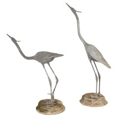 Pair of Lead Herons on Sandstone Bases