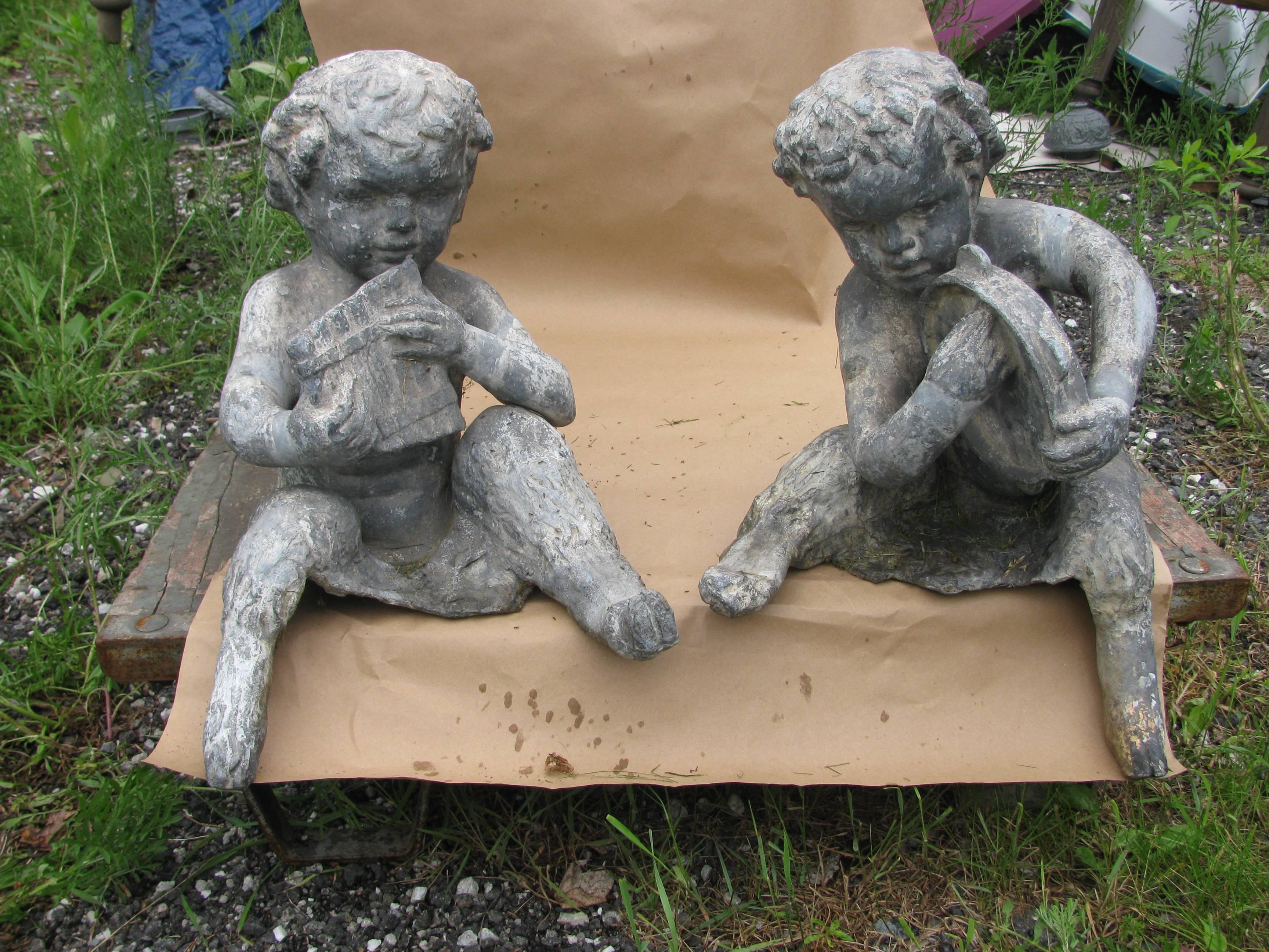 Baroque Revival Pair of Early 20th Century Lead Zinc Garden Figures For Sale