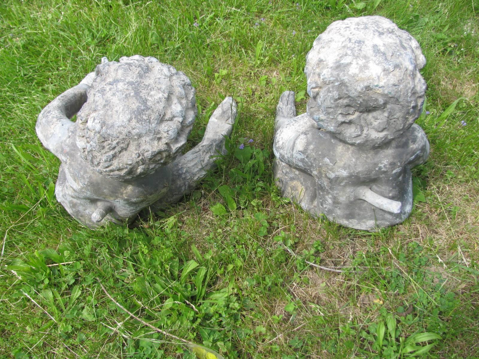 Cast Pair of Early 20th Century Lead Zinc Garden Figures For Sale