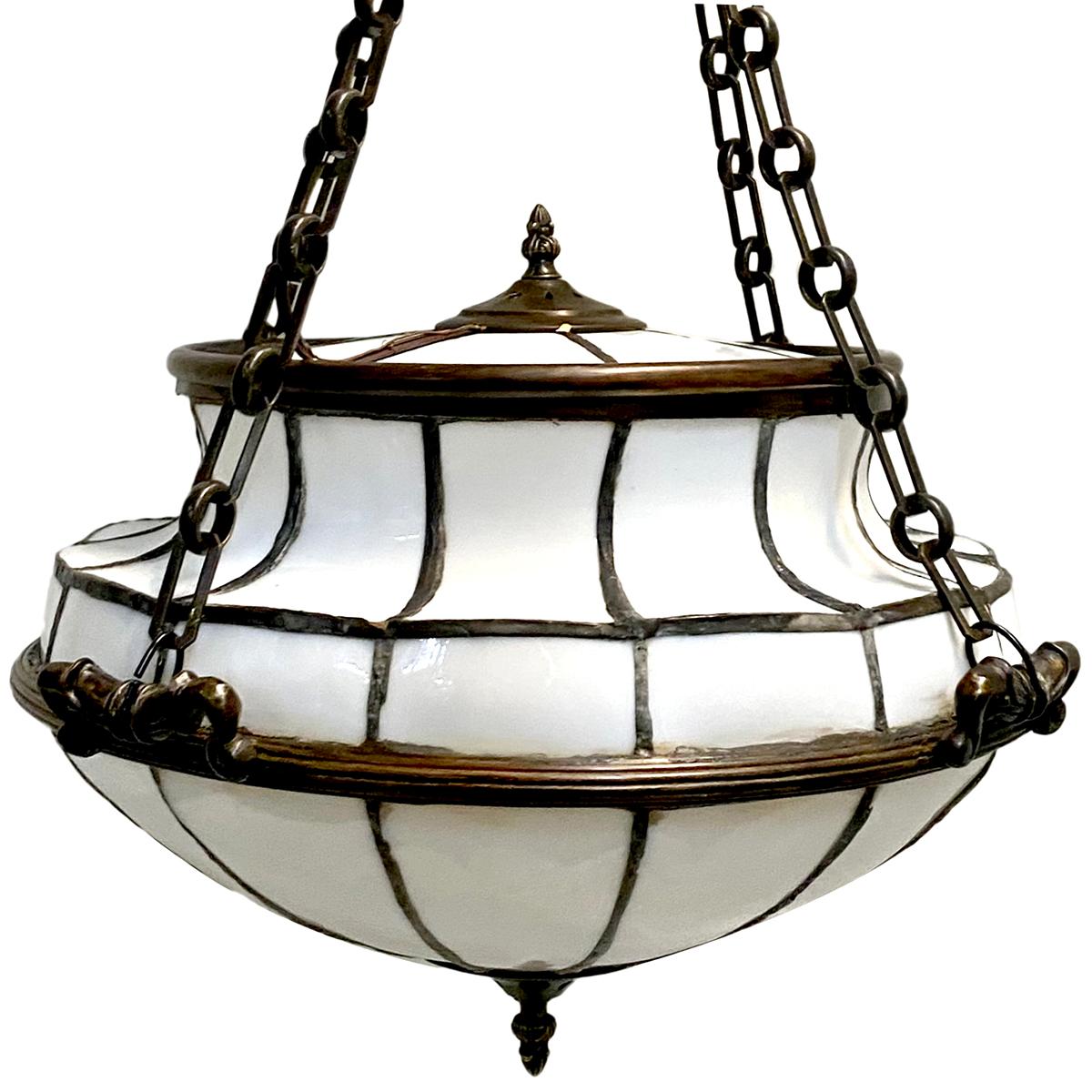 Pair of Leaded Glass Light Fixtures, Sold Individually In Good Condition For Sale In New York, NY