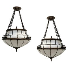 Pair of Leaded Glass Light Fixtures, Sold Individually