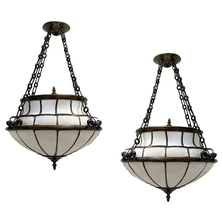 Pair of Leaded Glass Light Fixtures, Sold Individually