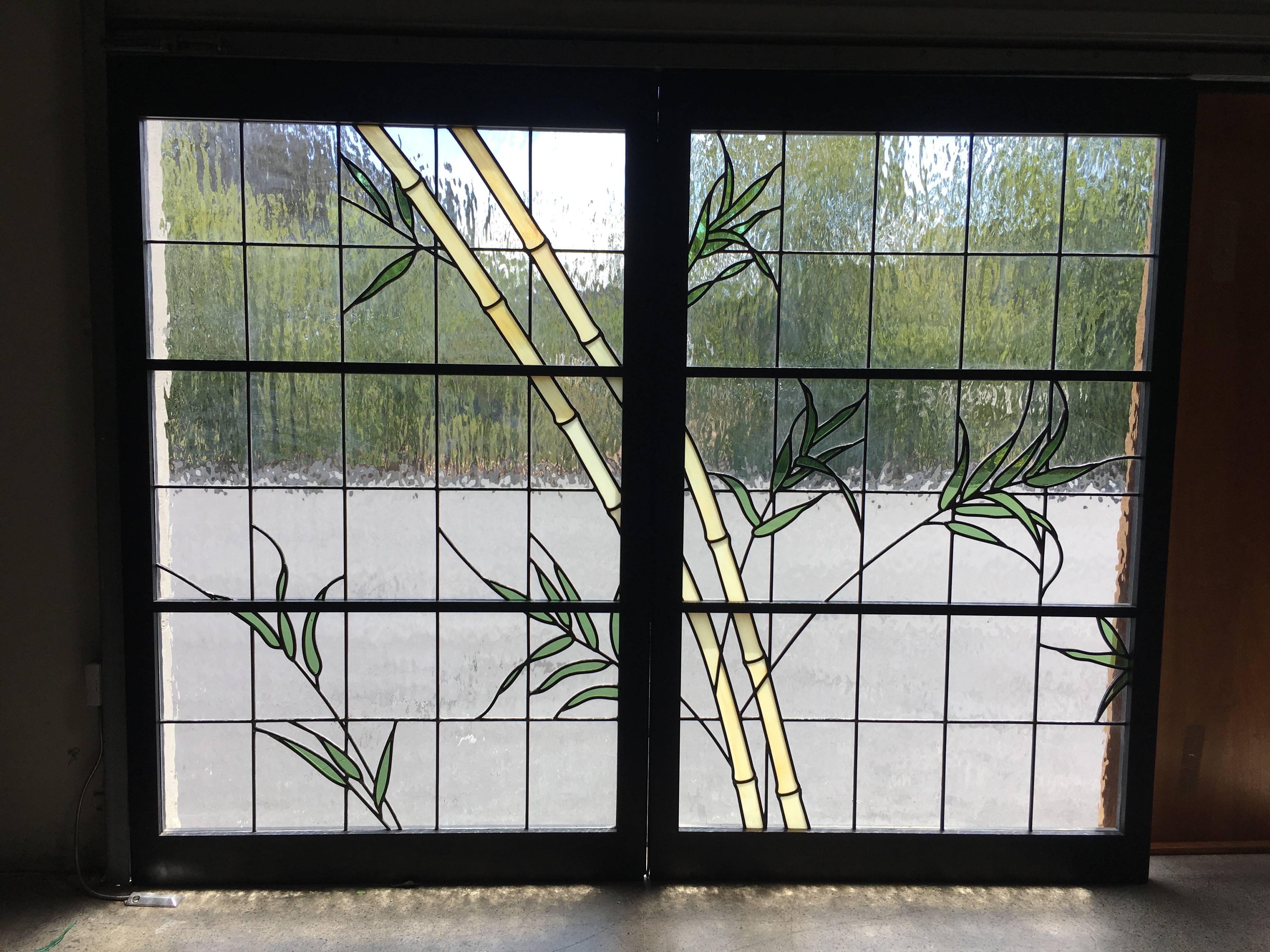 Organic Modern Pair of Leaded Glass Windows