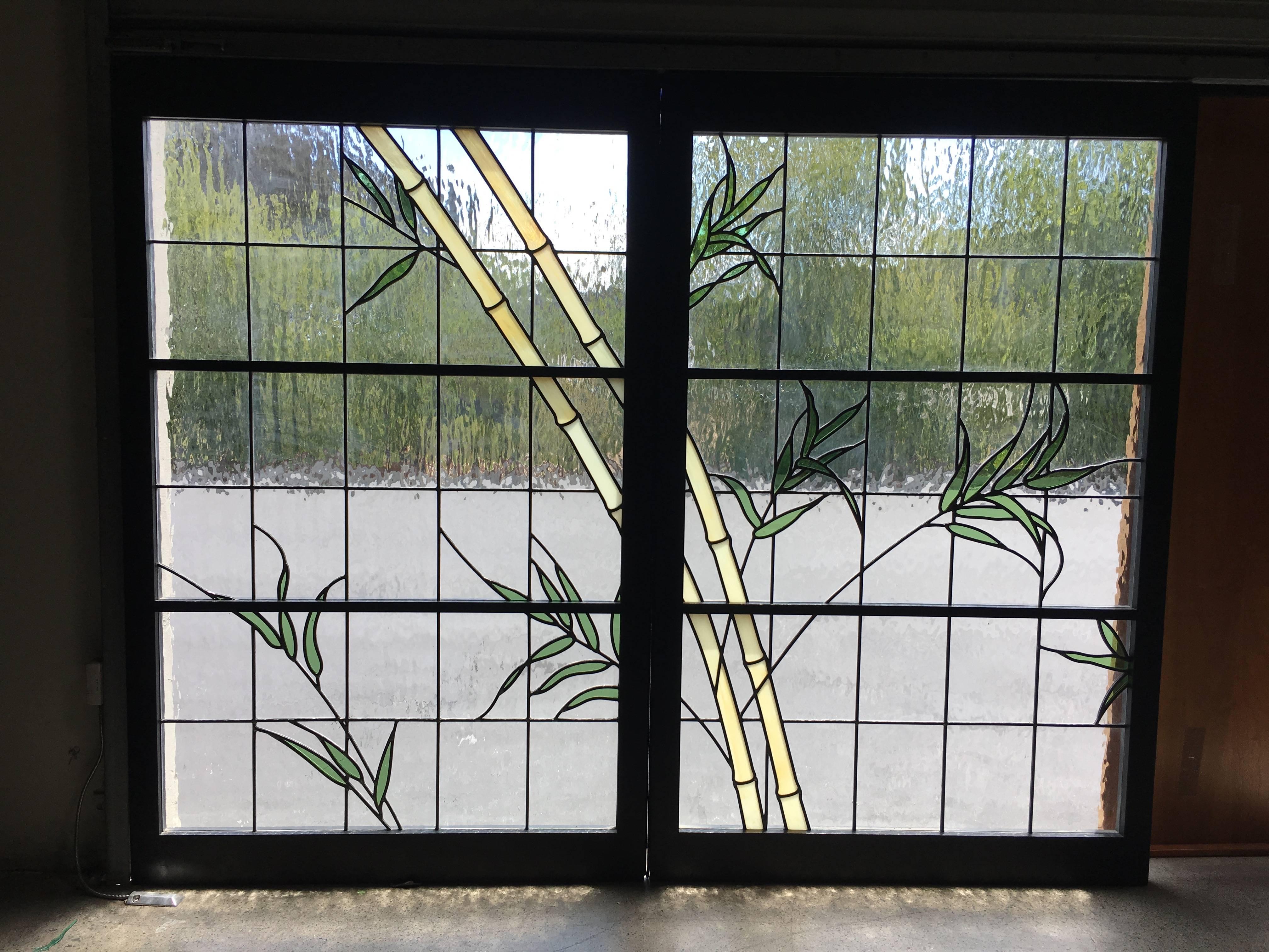 Pair of Leaded Glass Windows In Excellent Condition In Denton, TX