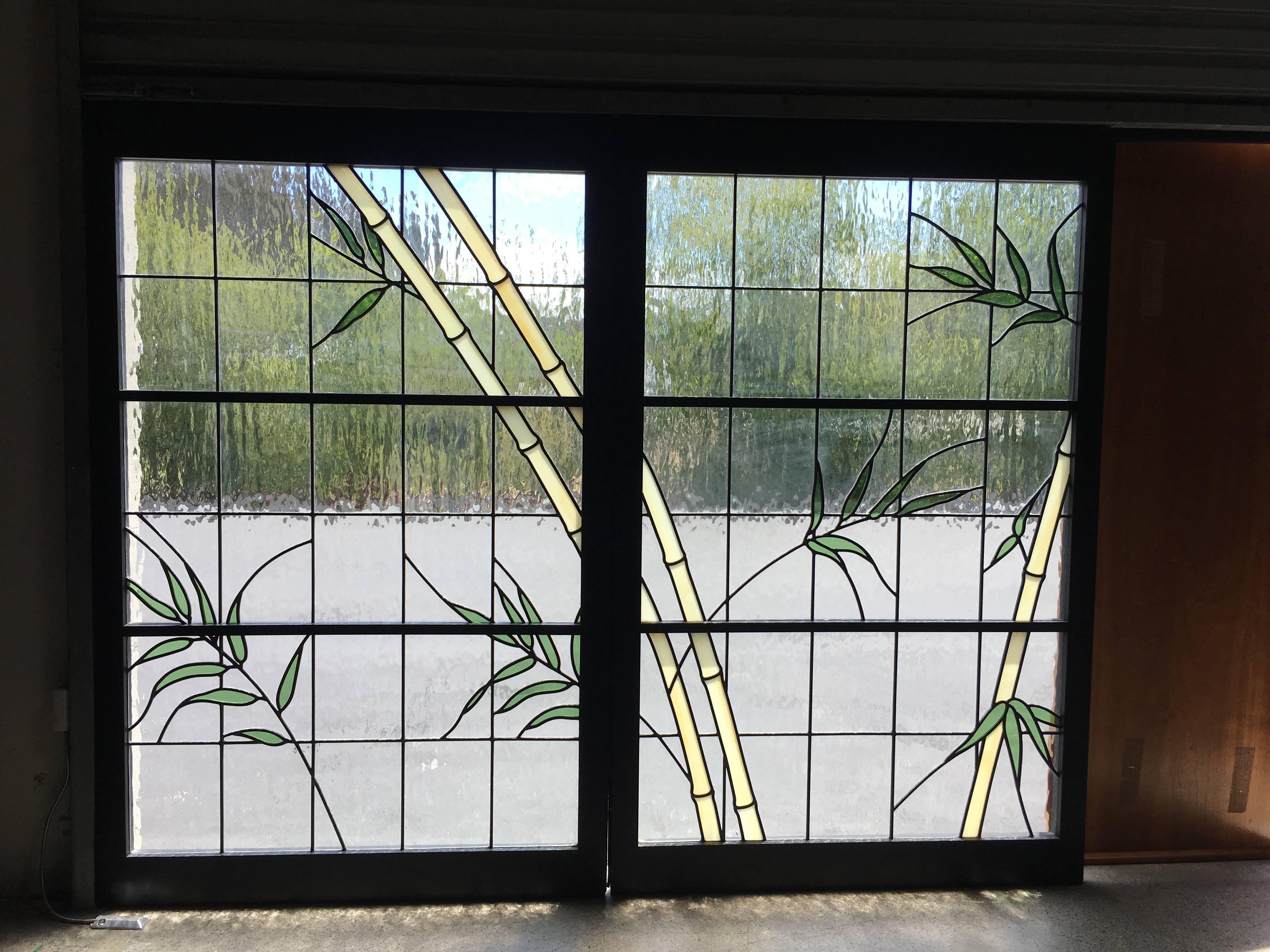Pair of Leaded Glass Windows in Wood Frames In Excellent Condition In Denton, TX