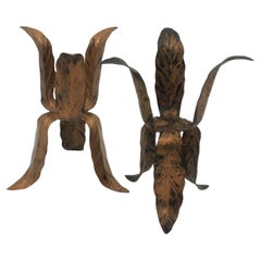 Pair of Leaf Design Tripod Planters in Gilt Patinated Metal