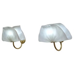 Pair of leaf Murano Glass and Brass Wall Lights by PAF Studio, Italy, 1970s