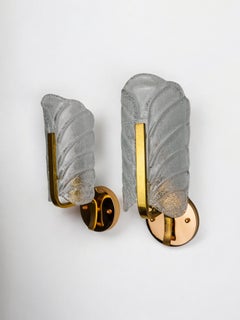 Pair of "leaf" sconces by Carl Fagerlund For Orrefors, Murano glass, Sweden 1970