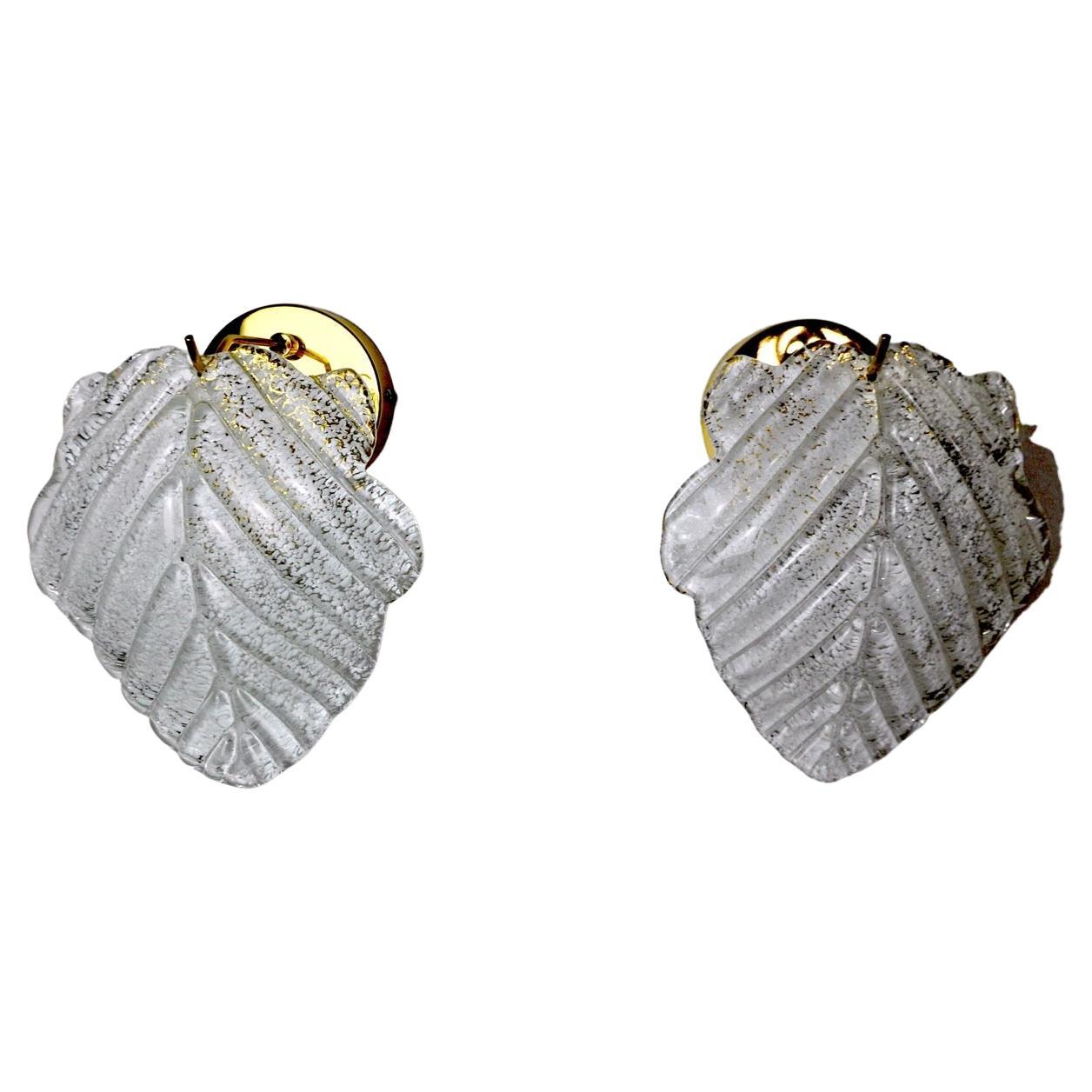 Pair of "Leaf" Sconces by Murano Mazzega Italy, 1970