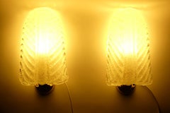 Coppia di lampade a foglia in vetro di Murano e ottone di Barovier&Toso, Italia anni '60