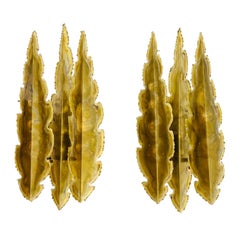 Pair of Leaf-Shaped Brass Wall Lamps by Svend Aage Holm Sorensen, 1960s, Denmark
