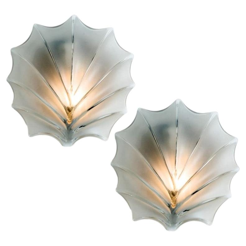 Pair of Leaf Shaped Glass Wall Lights, Germany 1960s For Sale
